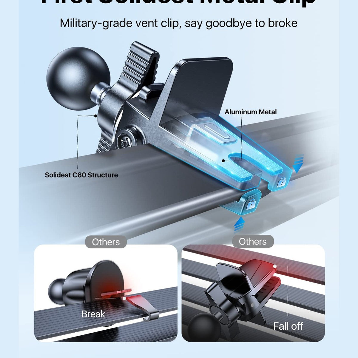 andobil Phone Holders for Your Car - Air Vent Phone Mount, Ultra-Stable Metal Clip with Anti-Shake & 360° Rotation, Universal Car Mount Fit iPhone 17/16/15/14/13/12 Pro Max/Android/Samsung Galaxy - Medaid International