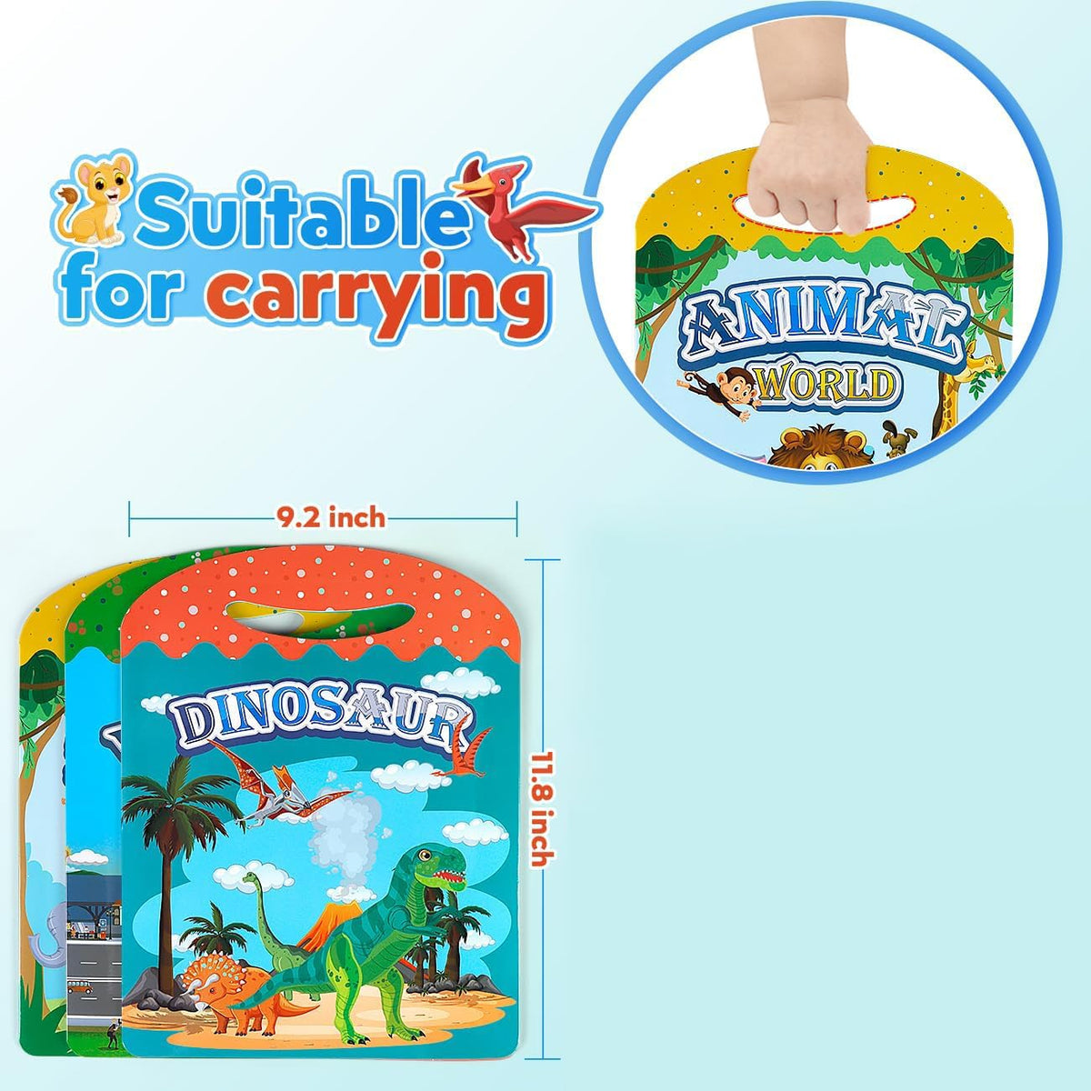 KASTWAVE 3 Set Reusable Stickers Books for Toddlers, Travel Toys Car Plane Activities - Busy Toys for 2 3 4 Year Old Boys Girls Birthday Gifts - Dinosaur+Animal+Vehicle