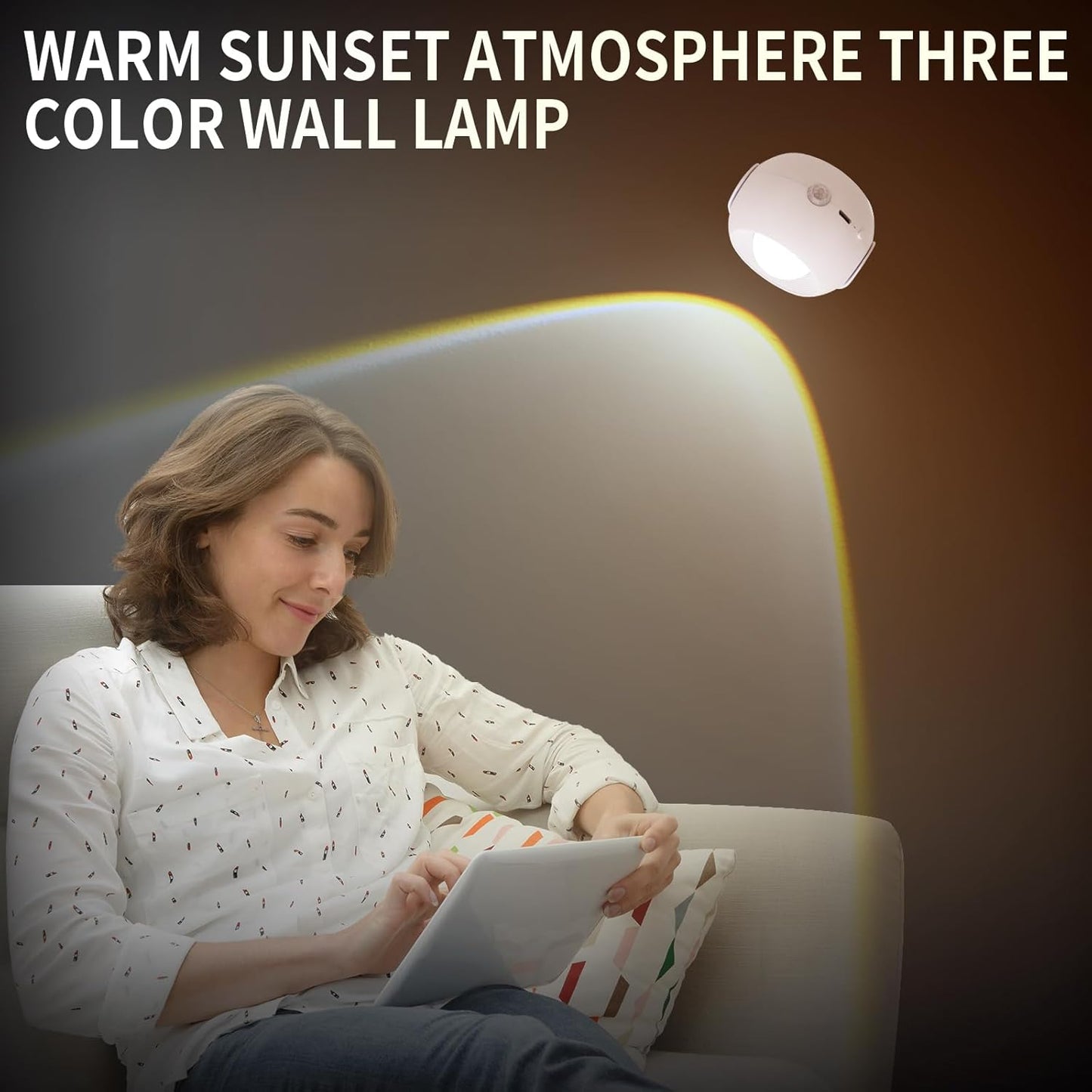 LED Wall Sconce Motion Sensor, 3 Color Sunset Lamp for Bedroom