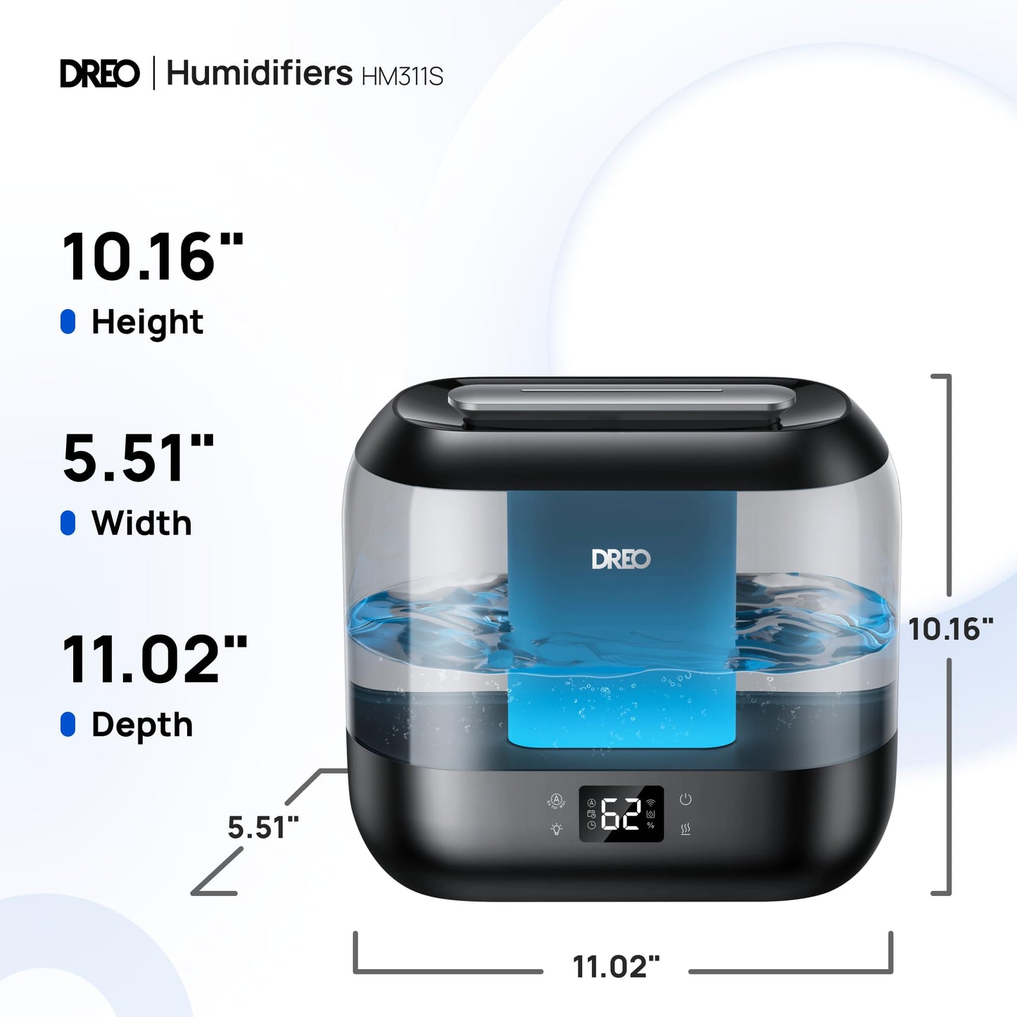 Dreo Smart Humidifiers for Bedroom, Top Fill 4L Supersized Humidifier Large Room with 28 dB, 36H Runtime, Touch/APP/Voice Control, Nightlight, Cool Mist Humidifiers for Baby, Plants, Indoor, Black - Medaid International