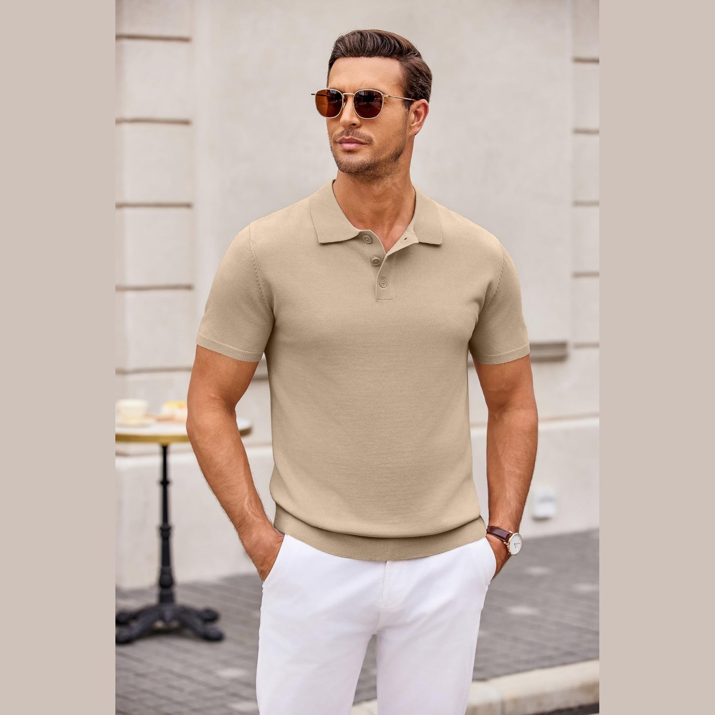 COOFANDY Men's Classic Polo Shirt Casual Knit Short Sleeve Polo Shirts Khaki - Medaid International