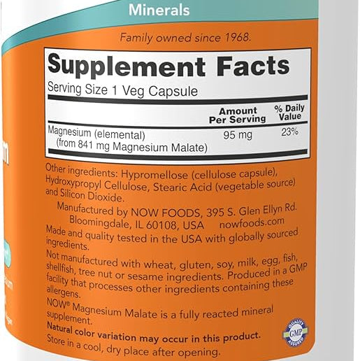 NOW Foods Magnesium Malate 841 mg 180 Veg Capsules