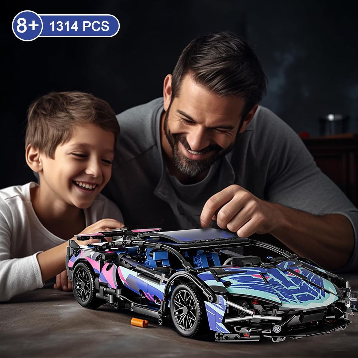 KASTWAVE Sport Car Building Block Sets for Adults, Race Car with LED Lights Collectible 1:14 MOC Model Engineering Toy Birthday Gifts for Boys Boyfriends Men Teens Age 8+ 8-12 12 13 14 (1314 PCS)