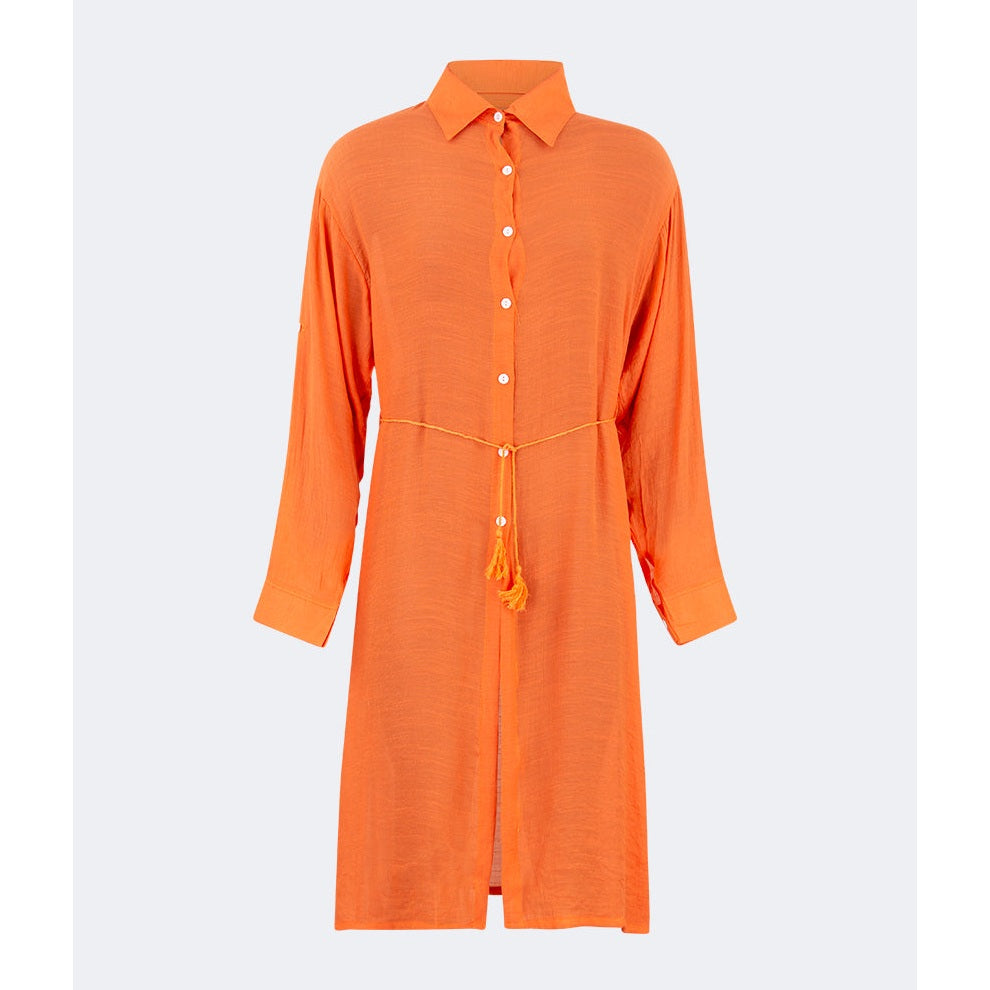 Oil And Gaz Chic Women Beach Linnen Dress Ls Orange - Medaid International