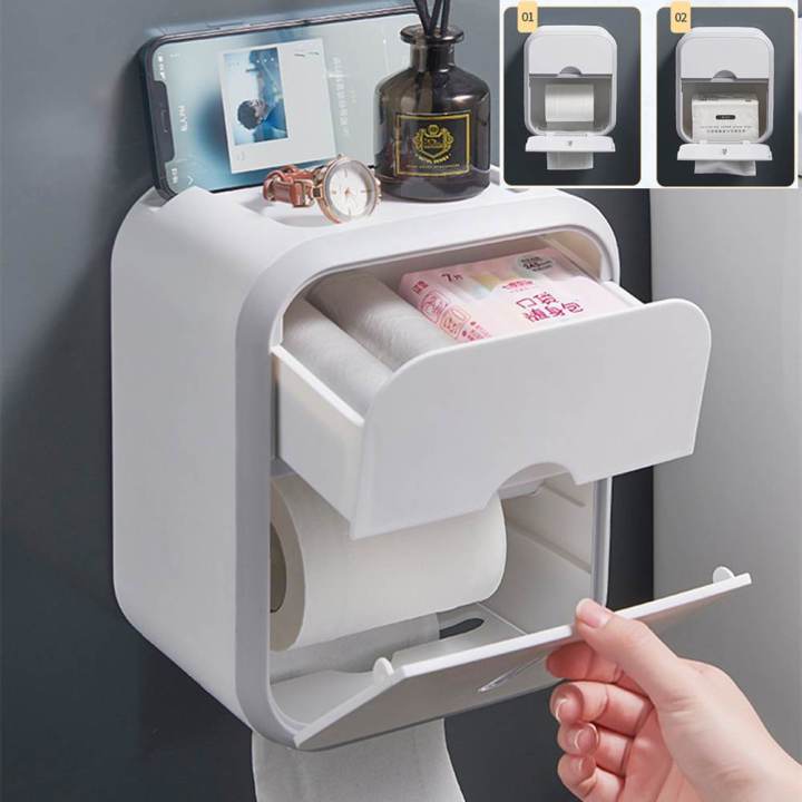 Tissue Holder with Storage Box Wall Mounted