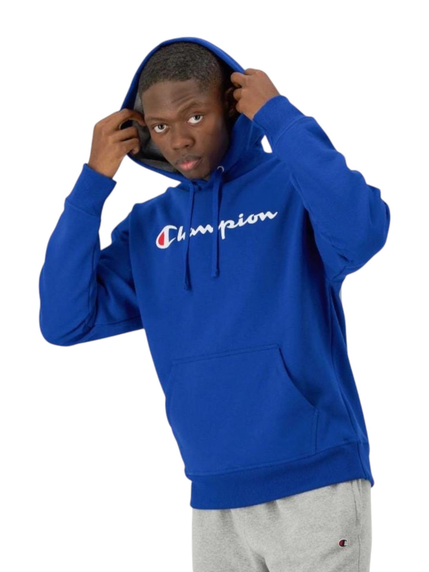 Men's Brand Logo printed Solid Hoodie,Blue