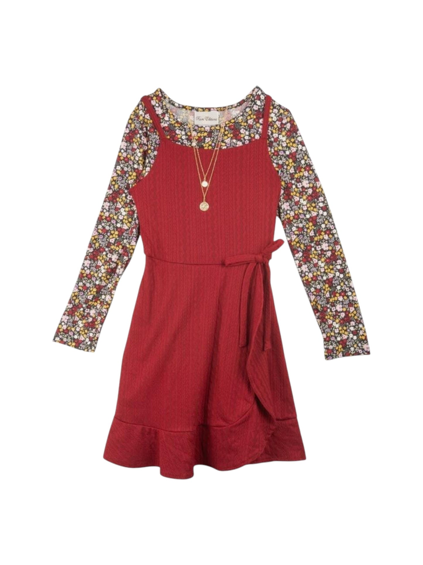 Kids Girl's Floral Printed Dress,Burgundy