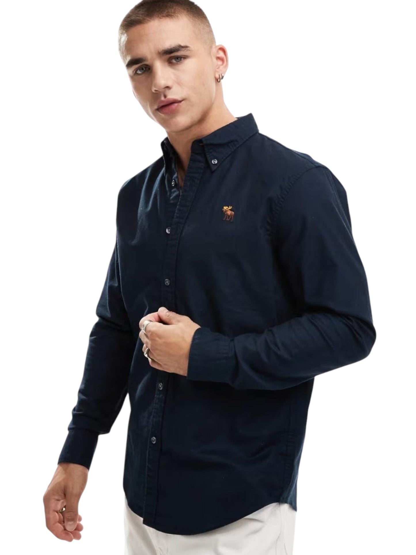 Men's Plain Solid Dress Shirt,Navy