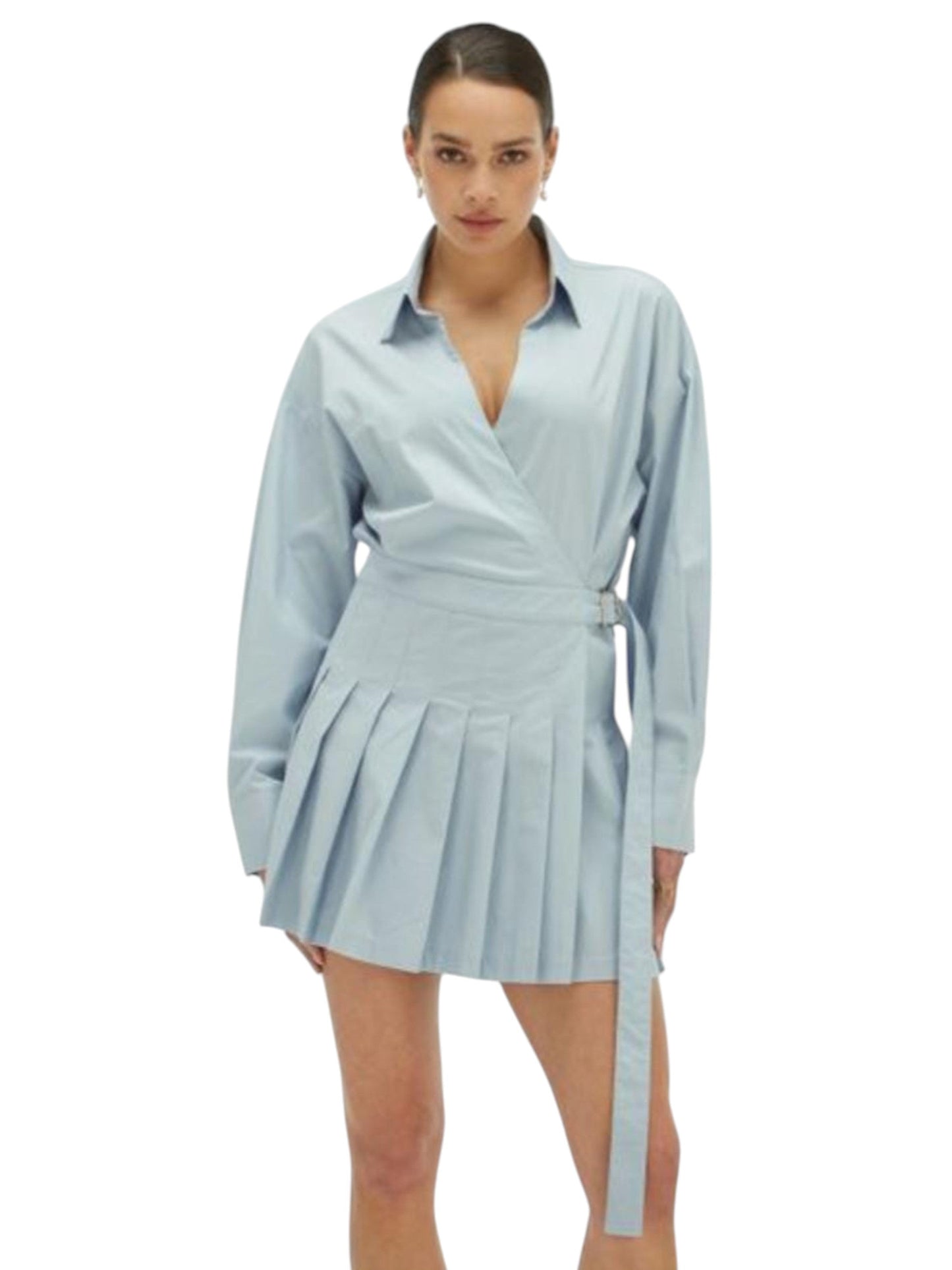 Women's Ruffled Wrap Dress,Light Blue