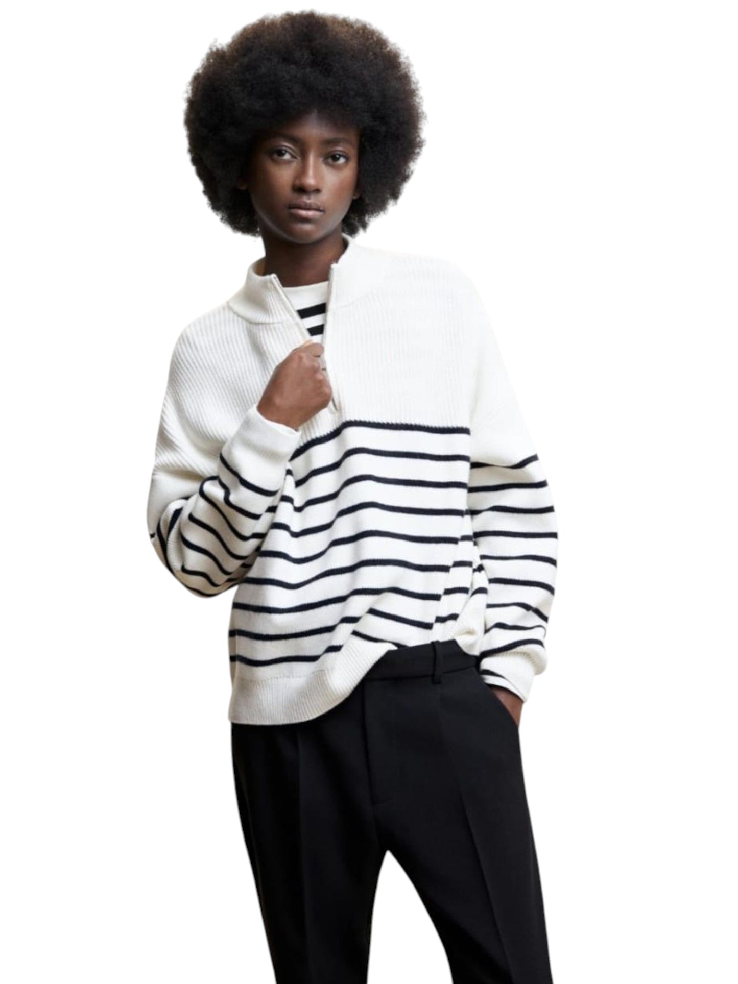 Women's Striped Knitted Sweaters,White