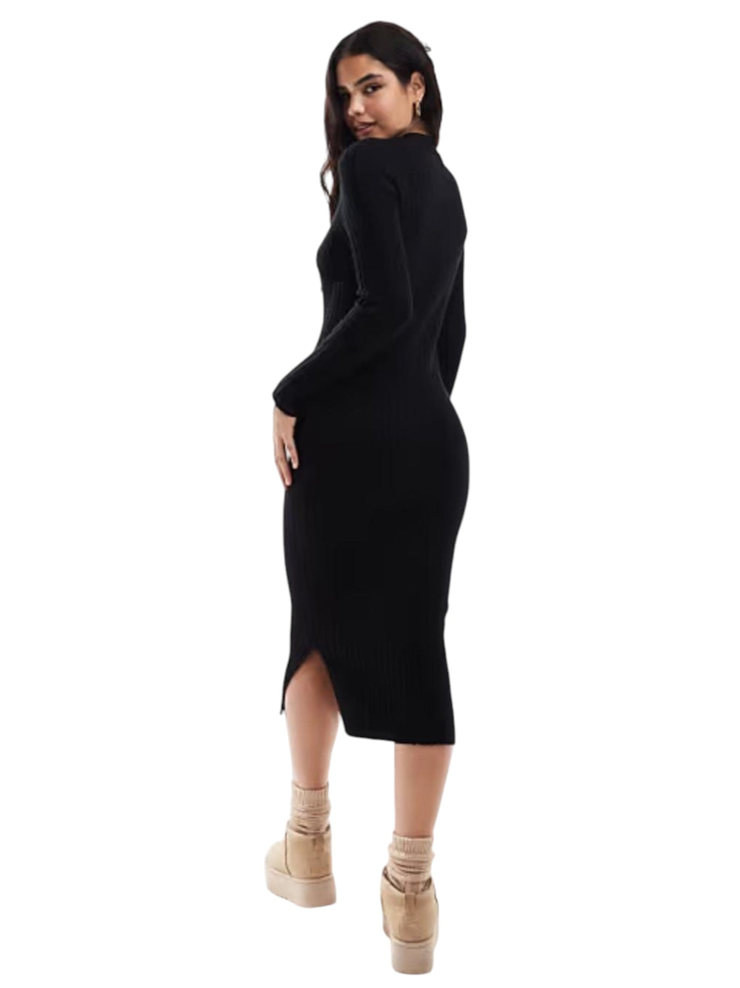 Women's Ribbed Knitted Dress,Black