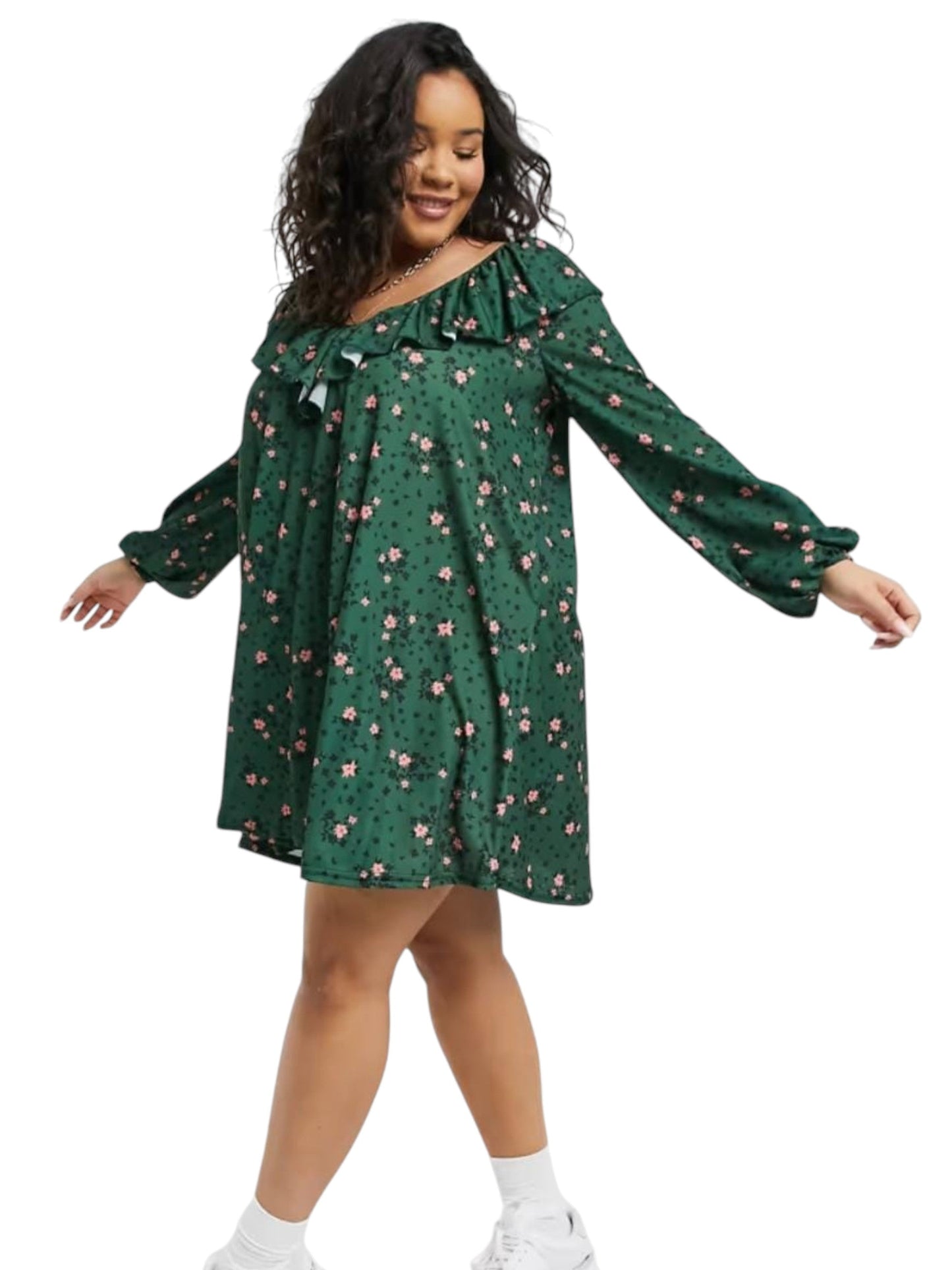 Women's Floral Printed Dress,Dark Green