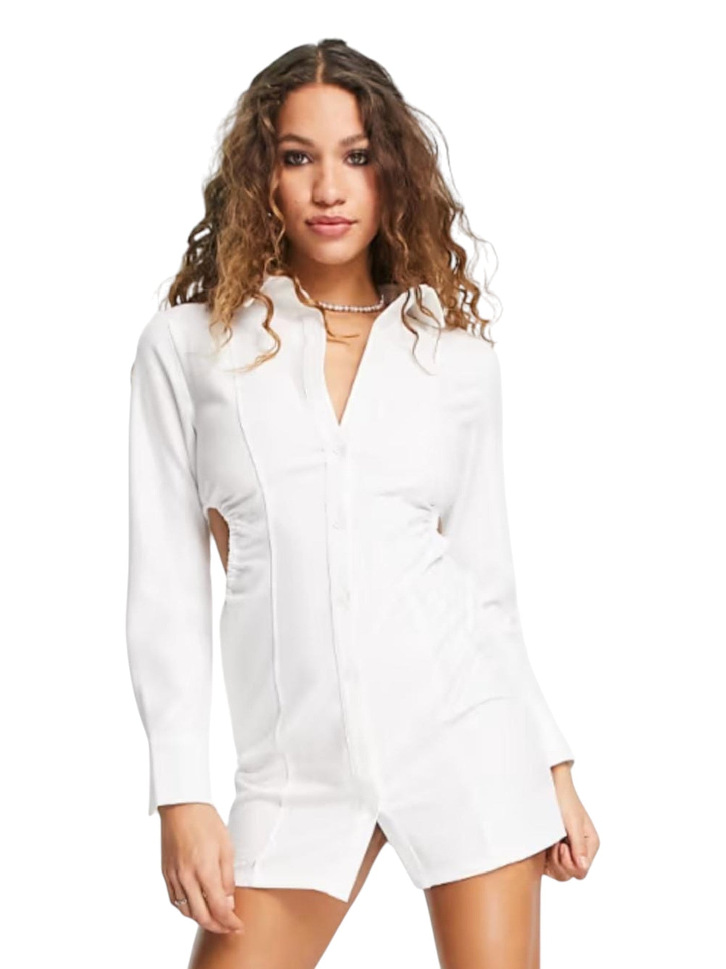 Women's Plain Solid Open Side Dress,White