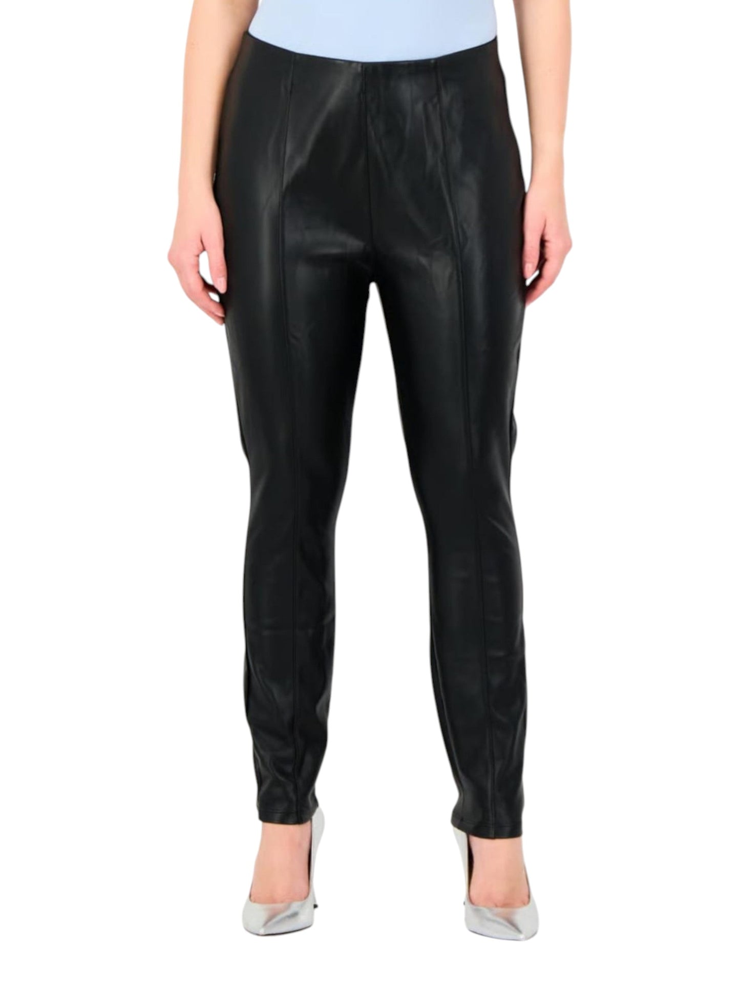Women's Plain Solid Leather Pant,Black