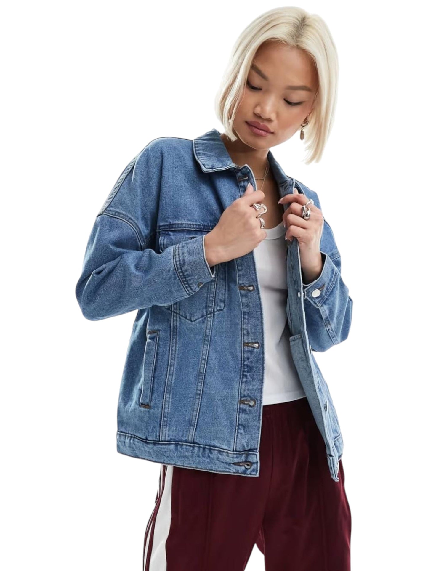 Women's Plain Solid Denim Jacket,Light Blue