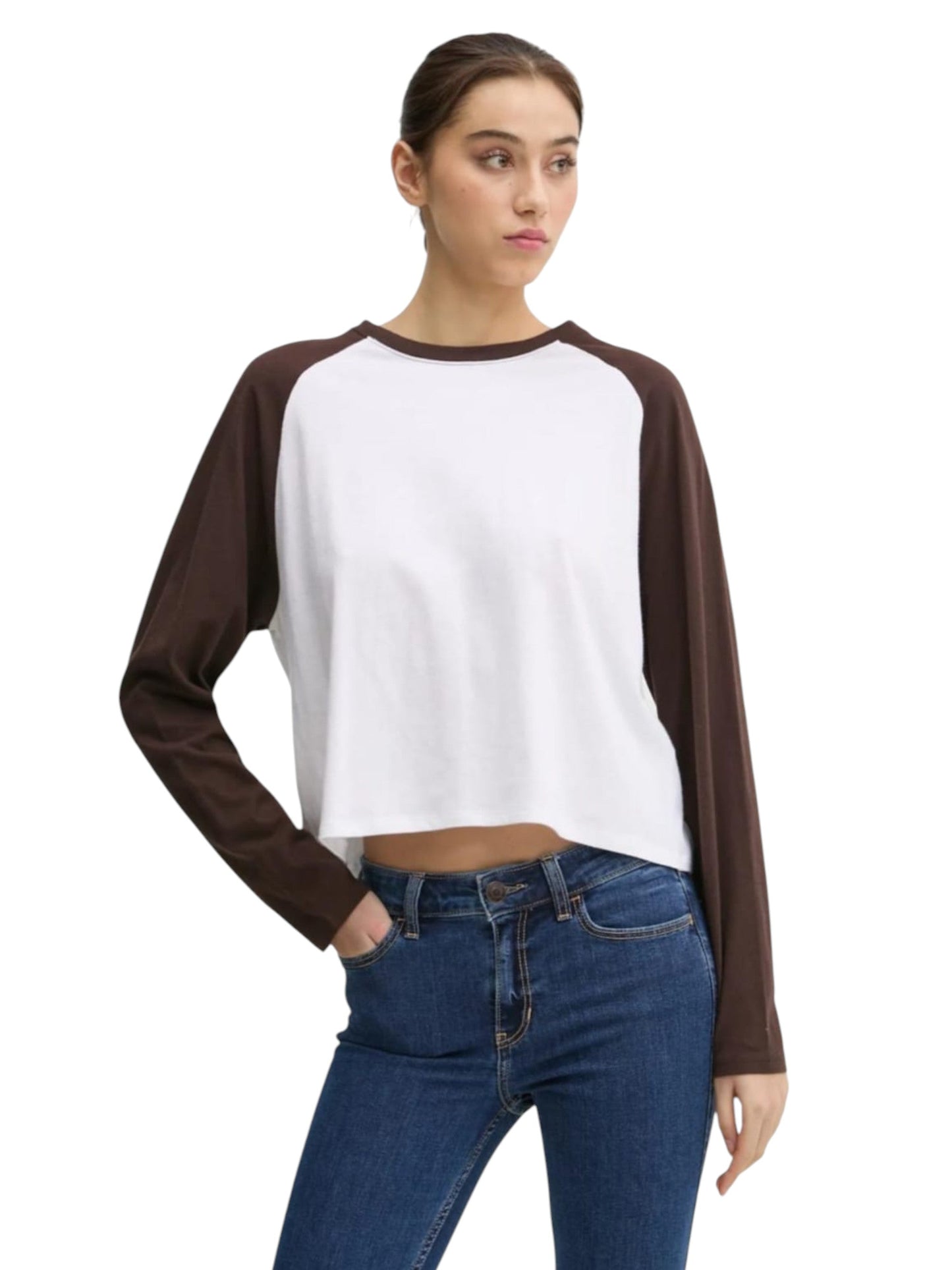 Women's Colorblocked Top,White/Brown