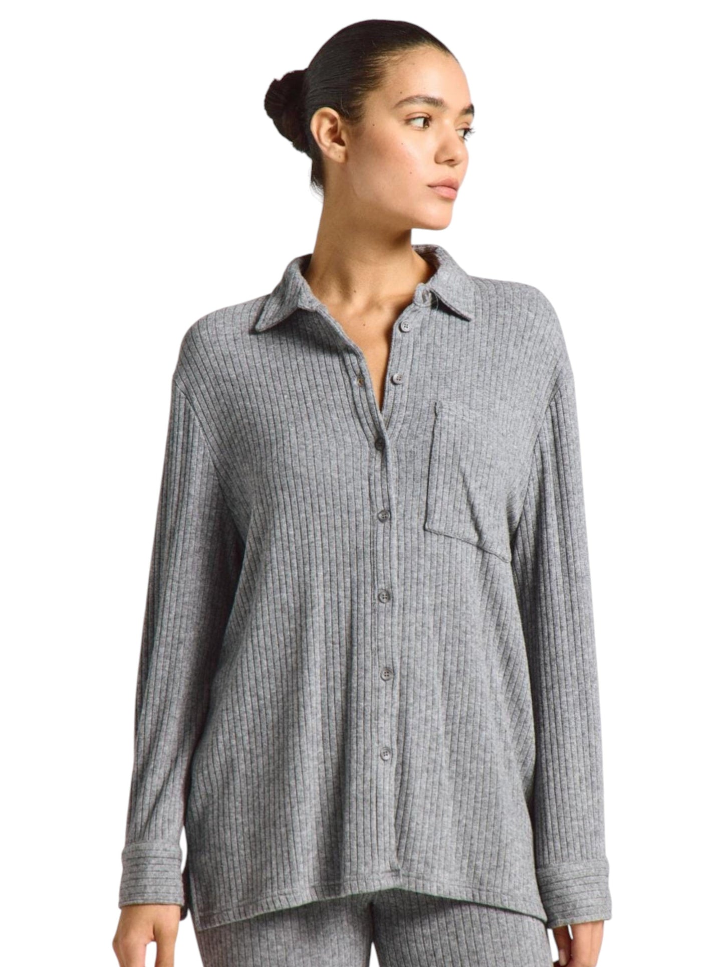 Women's Ribbed Sleepwear Top,Dark Grey