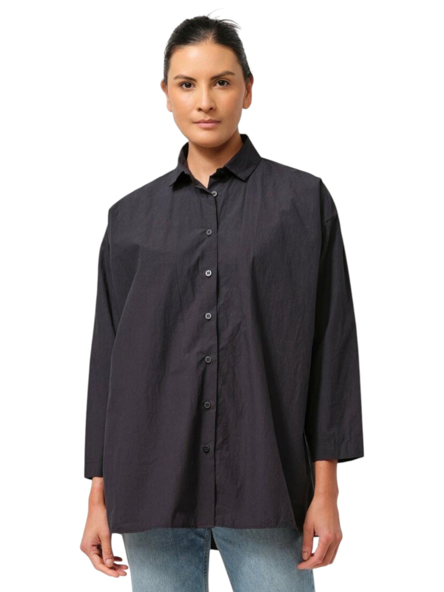 Women's Plain Solid Dress Shirt,Black