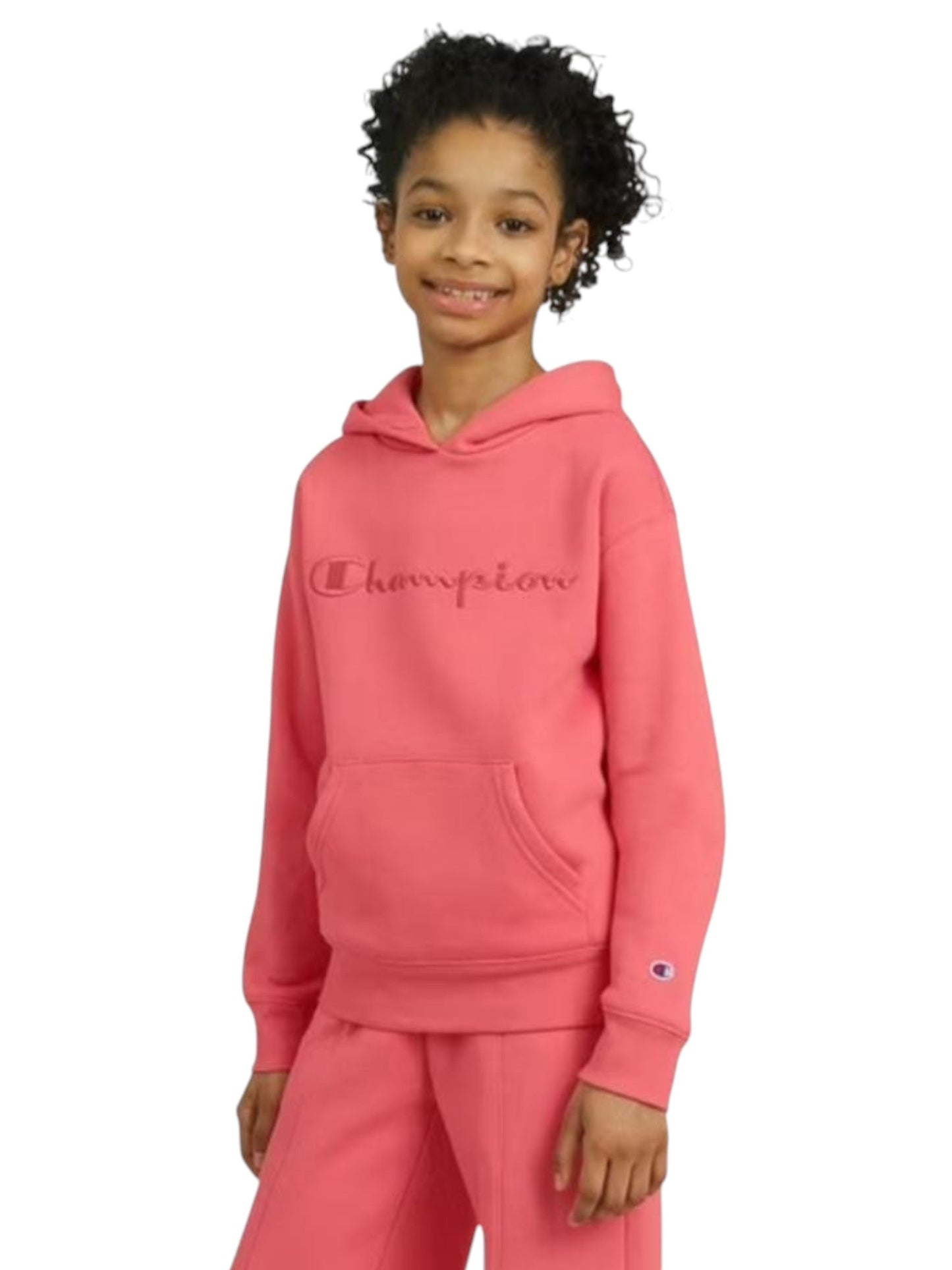 Kids Girl's Brand Logo Printed Hooide,Dark Coral