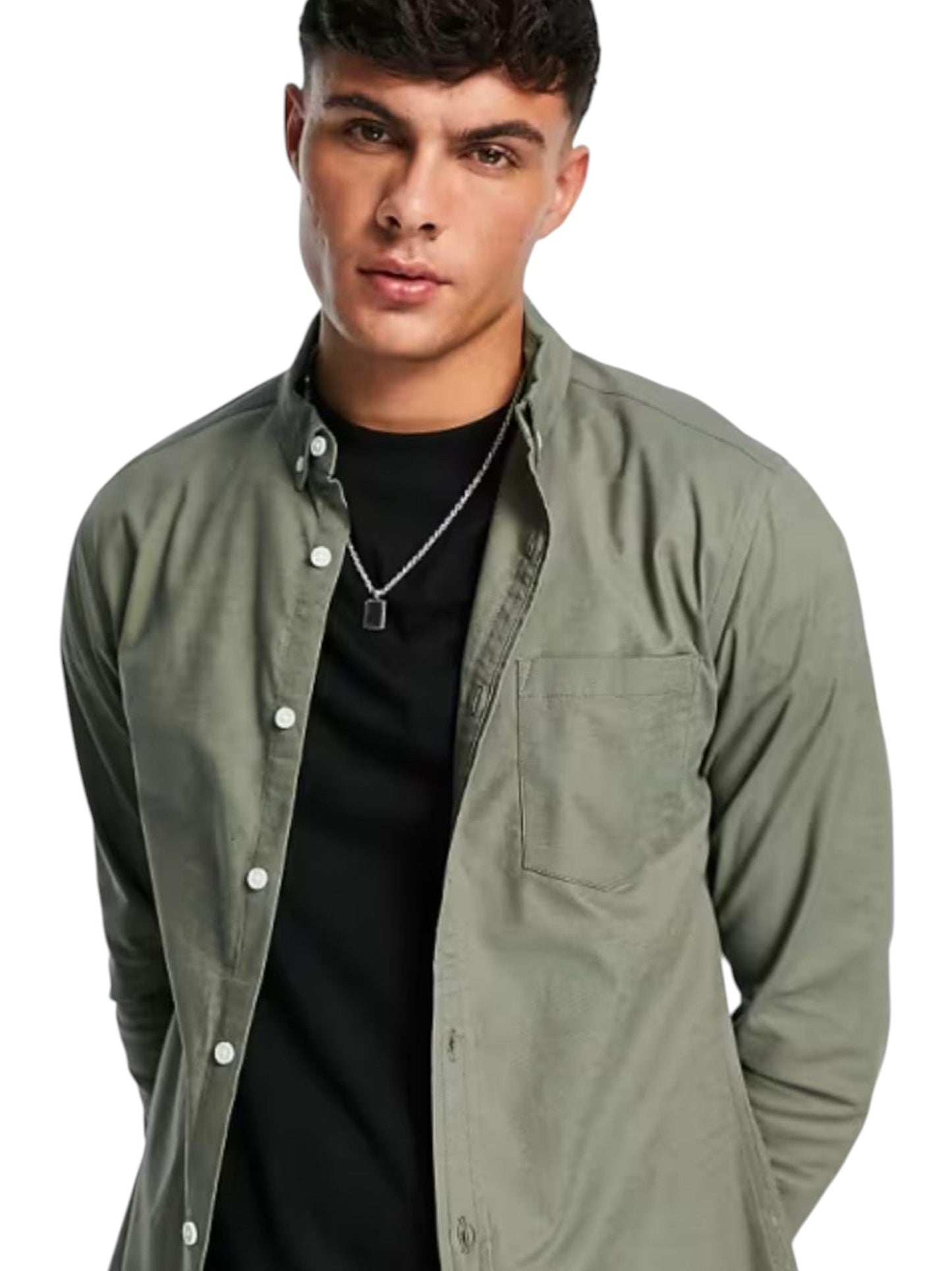 Men's Plain Solid Dress Shirt,Olive