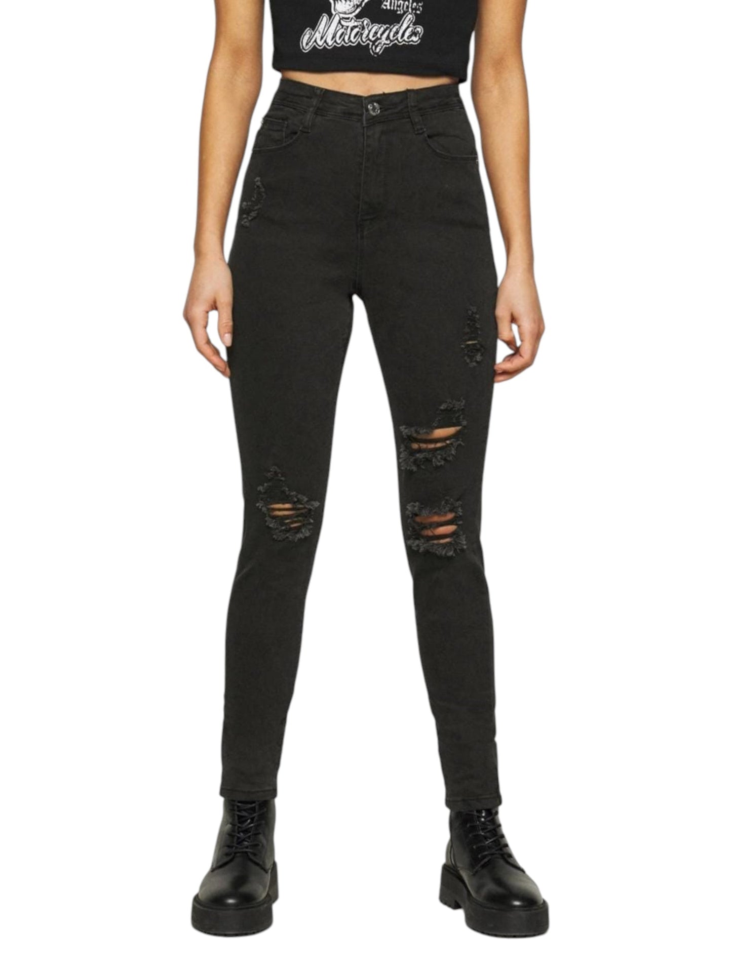 Women's Ripped Washed Jeans,Black