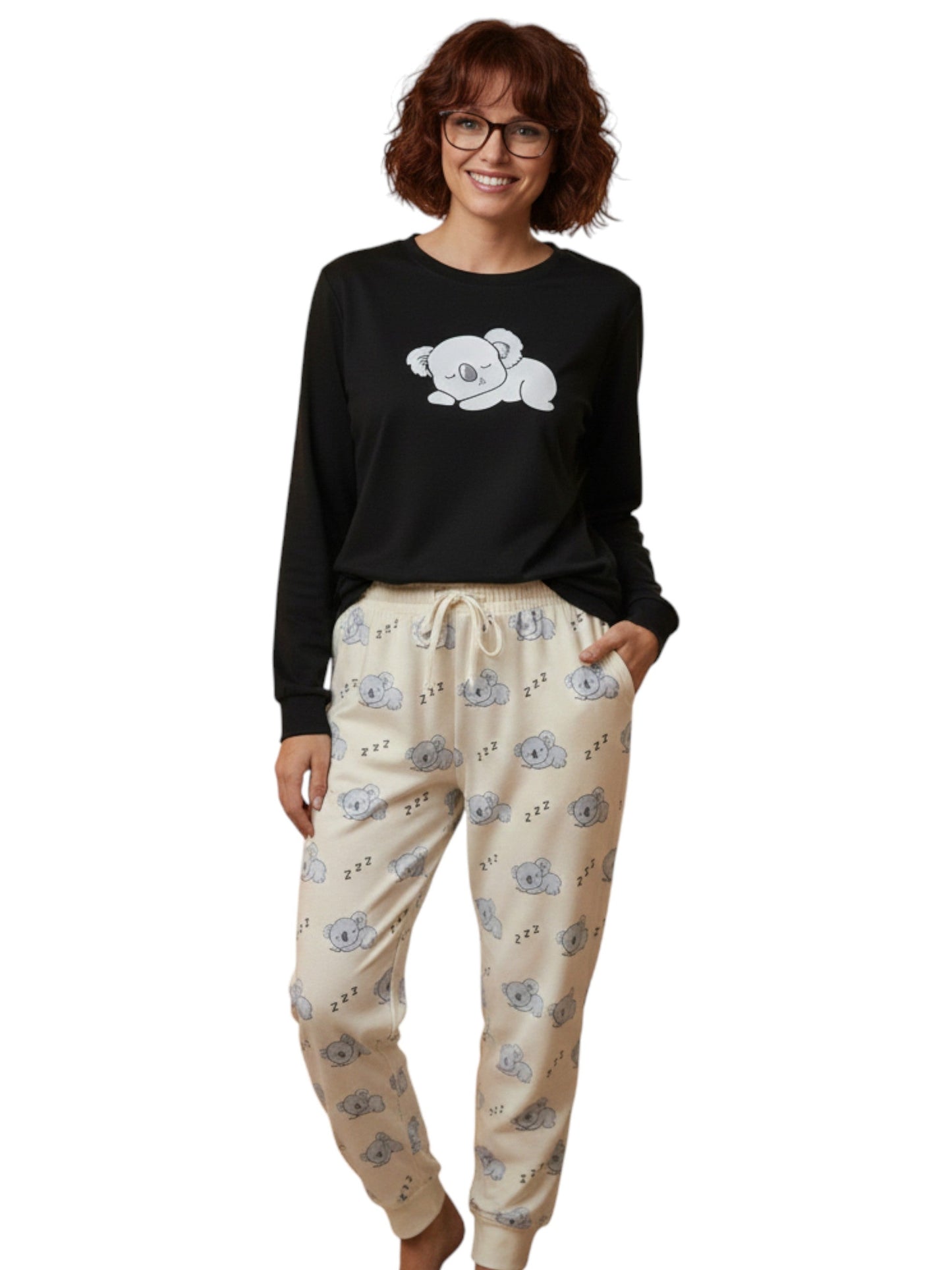 Women's Printed Pajama Set,Black
