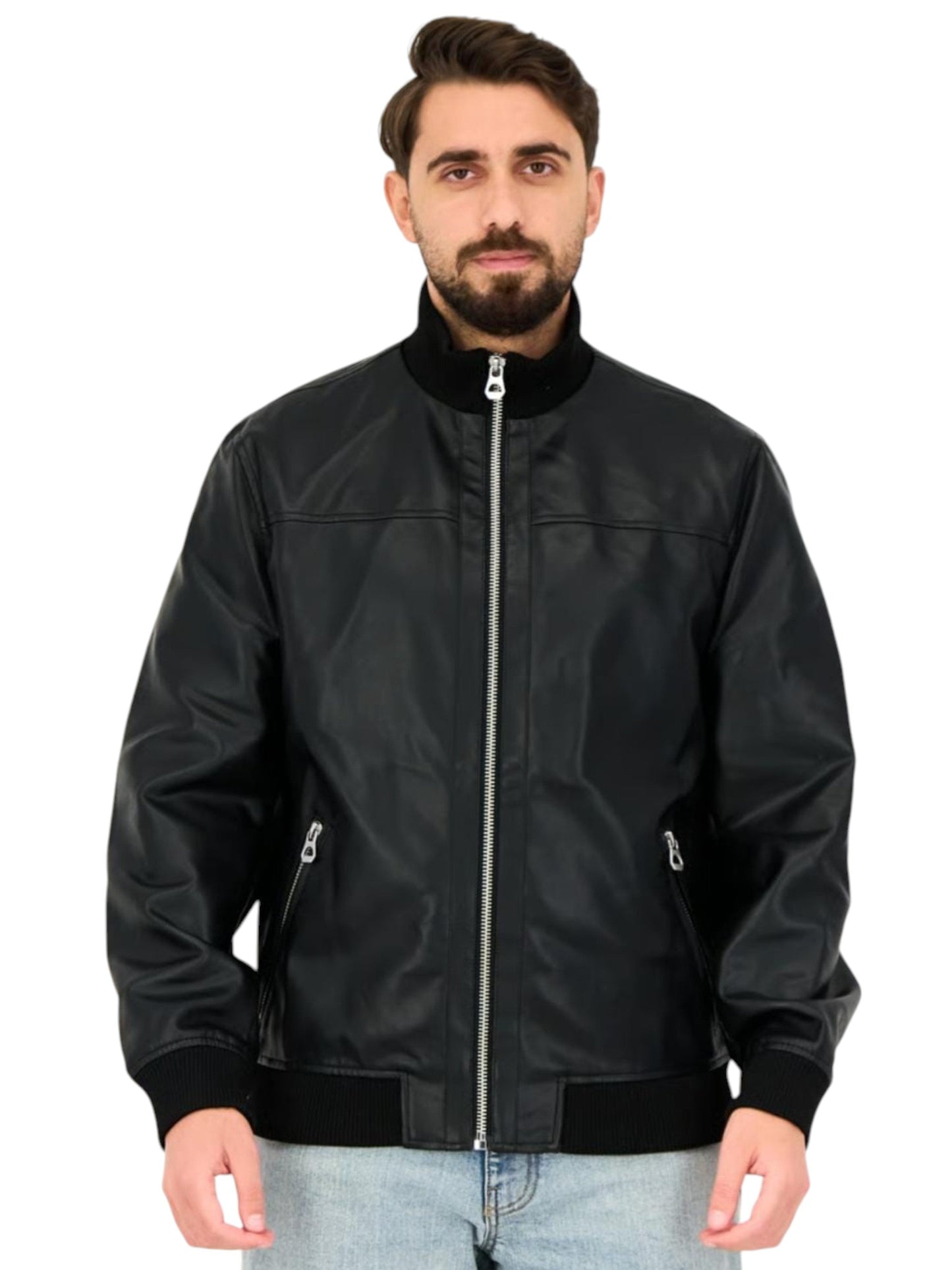 Men's Plain Leather Jacket,Black