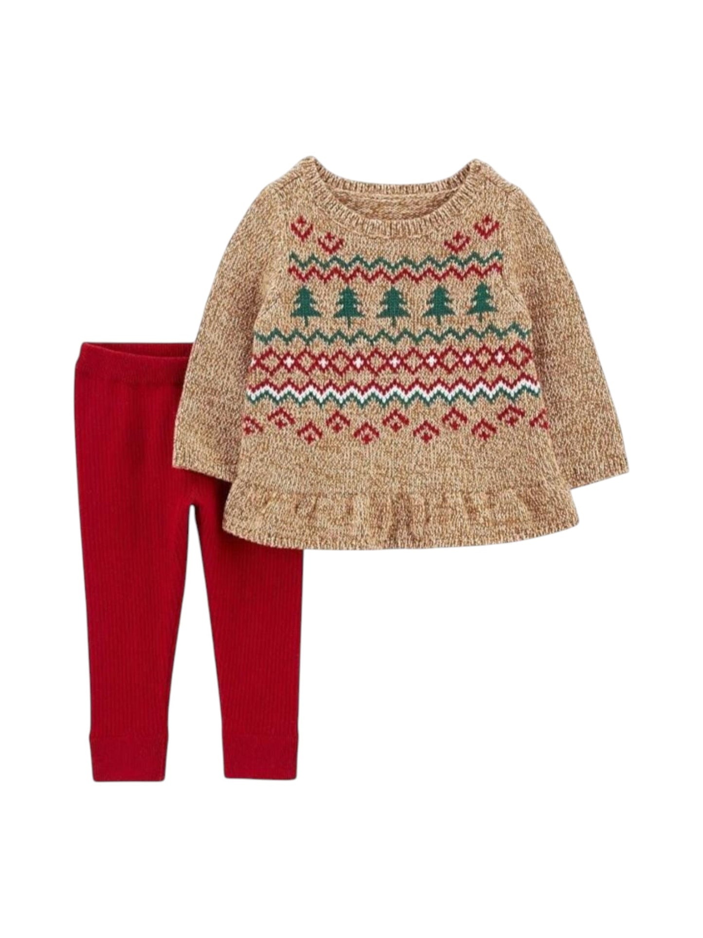 Kids Girl's Knitted Pajama Set,Brown/Burgundy