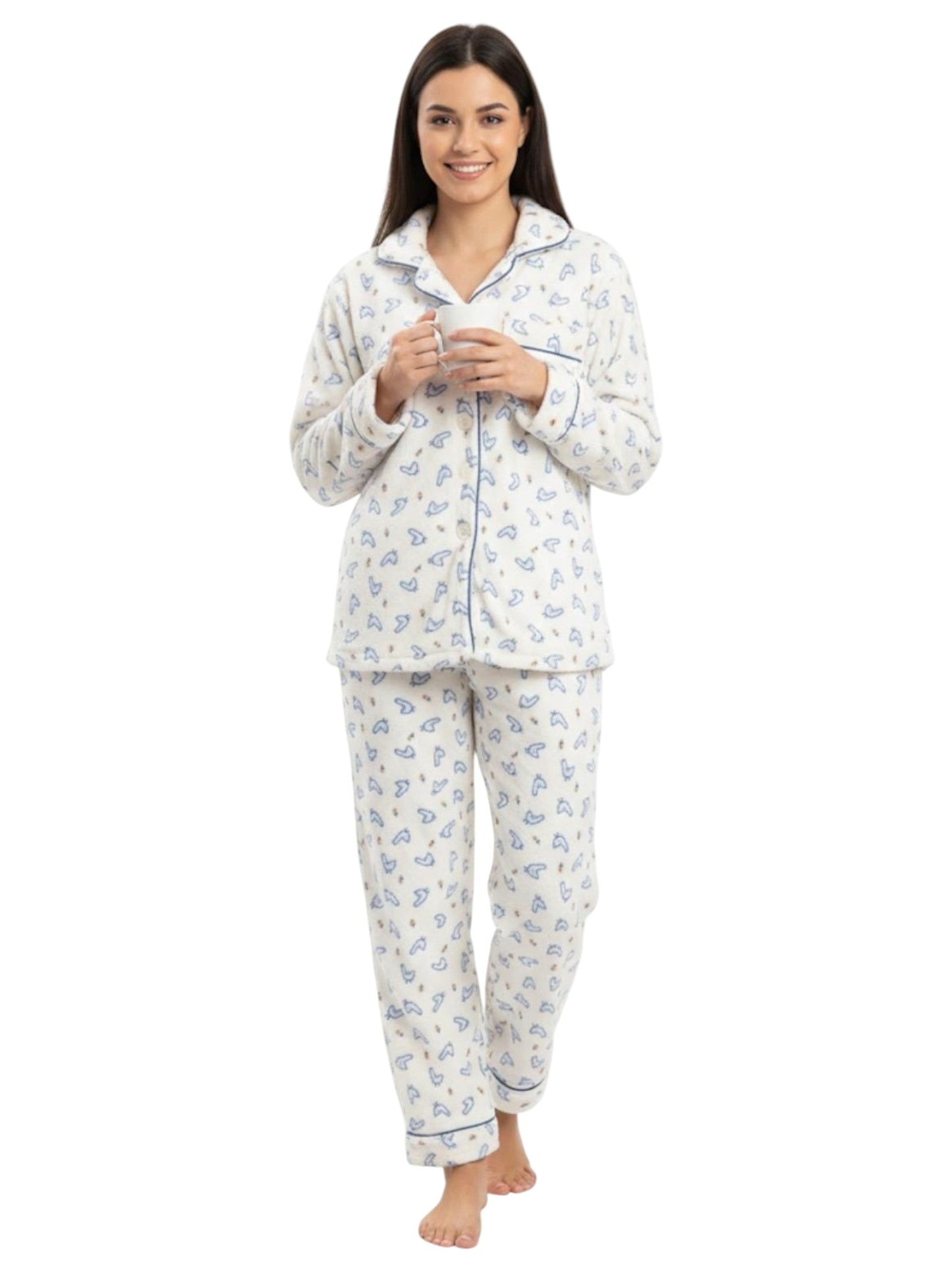 Women's Faux Fur Pajama Set,Off White