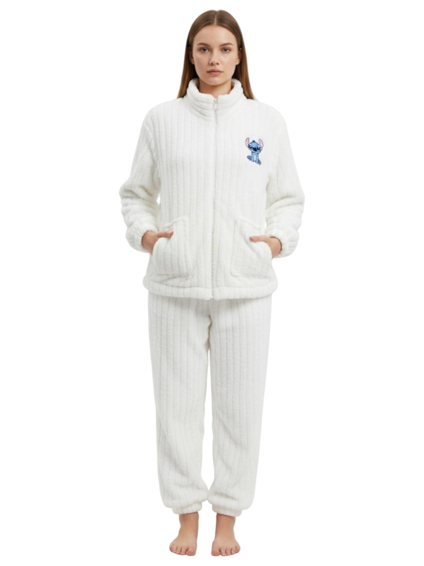 Women's Faux Fur Pajama Set,White