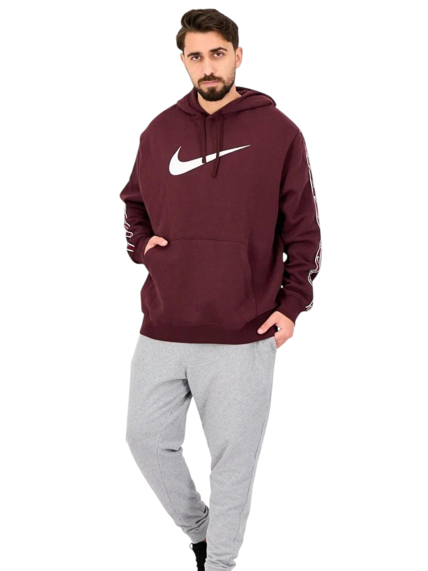 Men's Logo Printed Hoodie,Burgundy