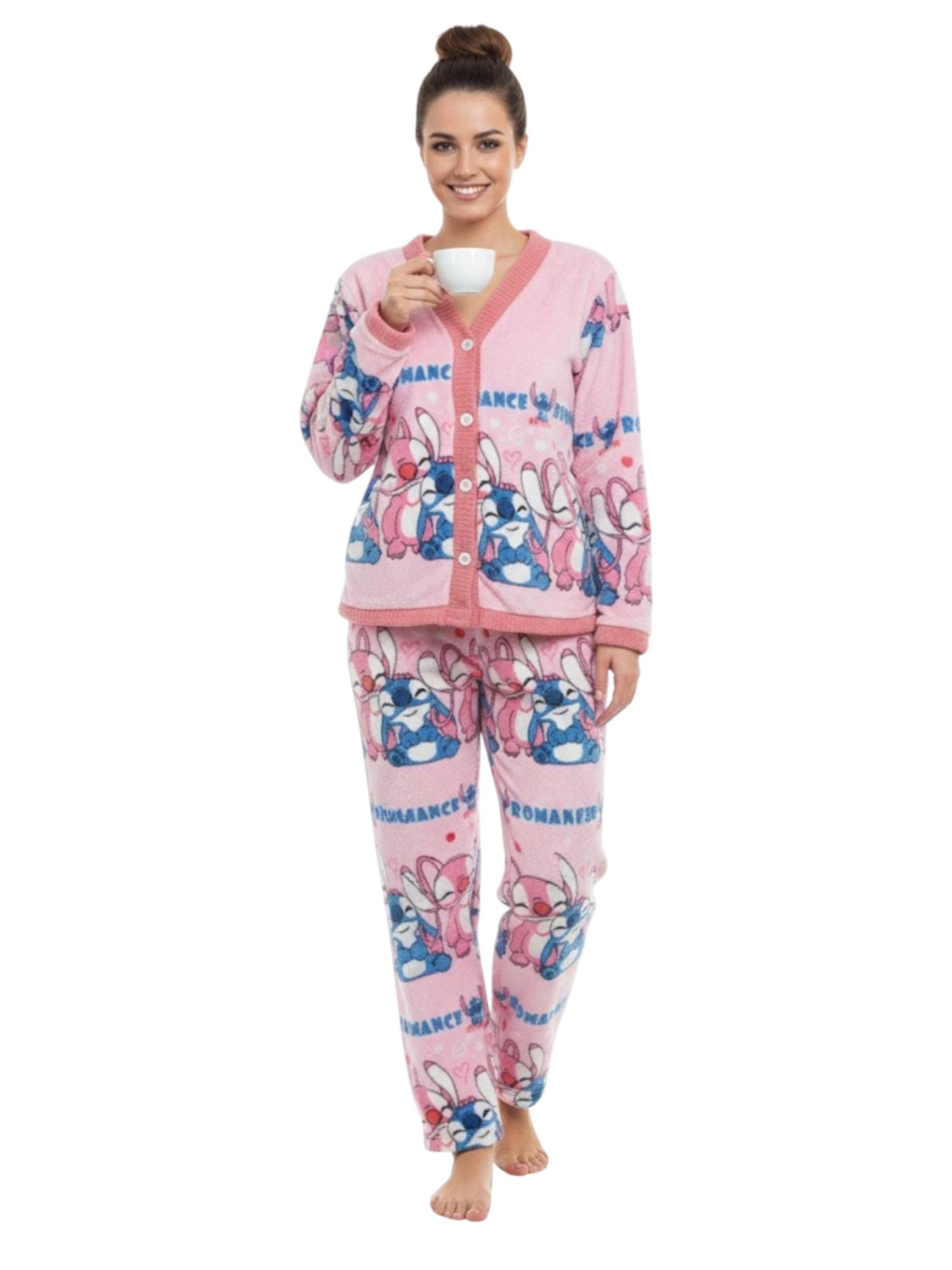 Women's Faux Fur Sleepwear Pajama Set,Pink