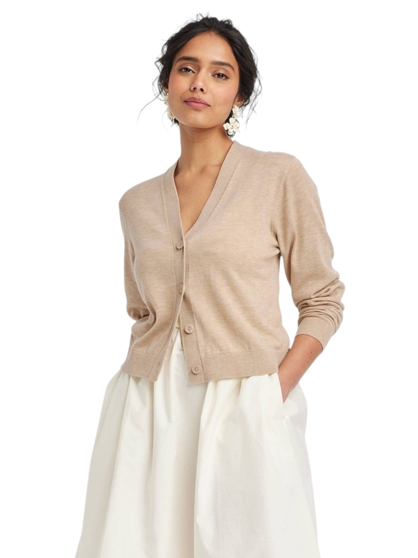 Women's Plain Solid Cardigan,Beige