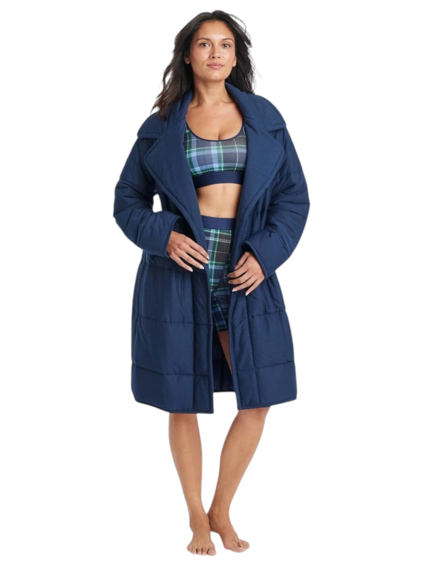 Women's Quilted Long Jacket,Navy