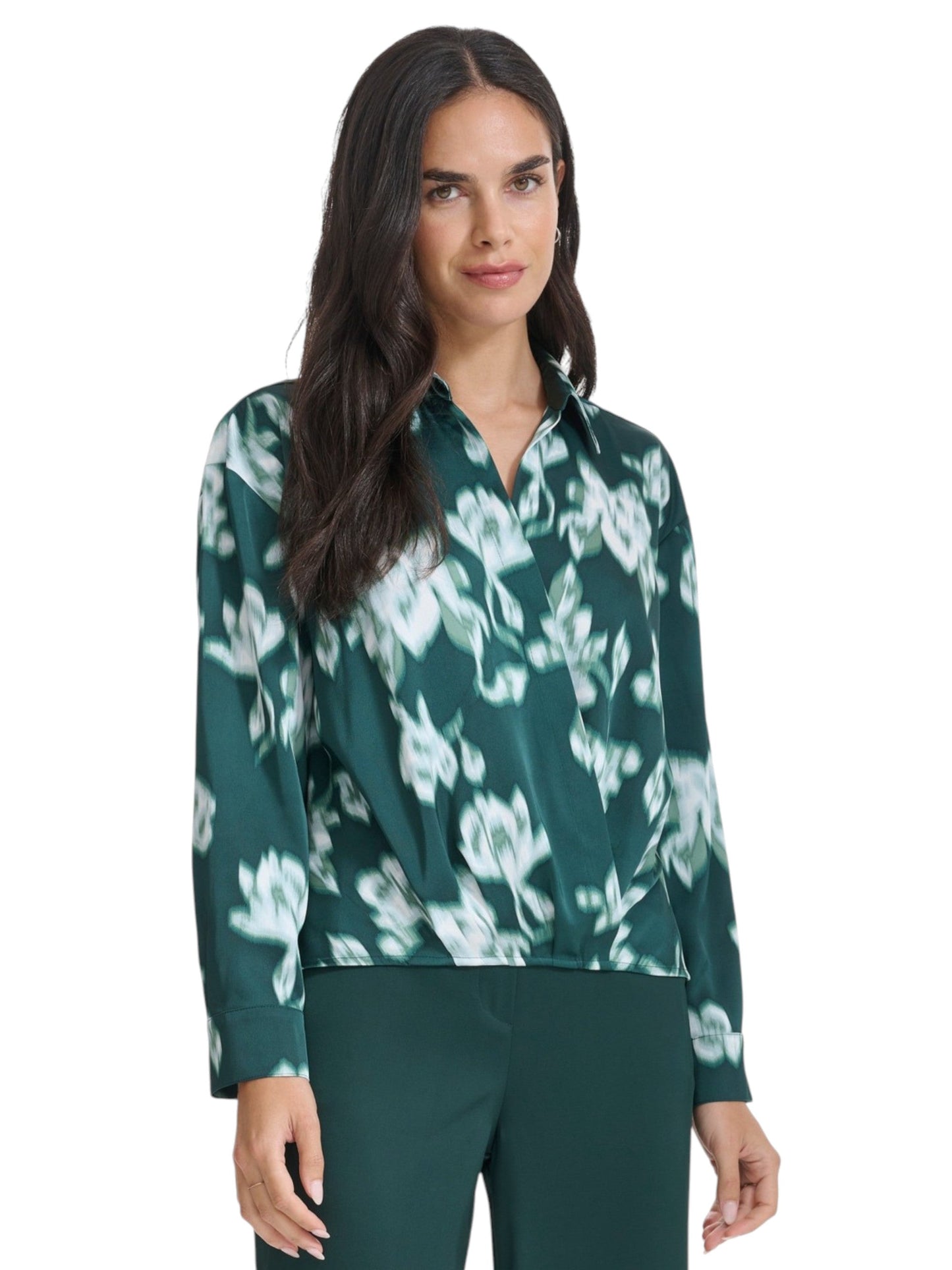 Women's Floral Printed Wrap Top,Dark Green
