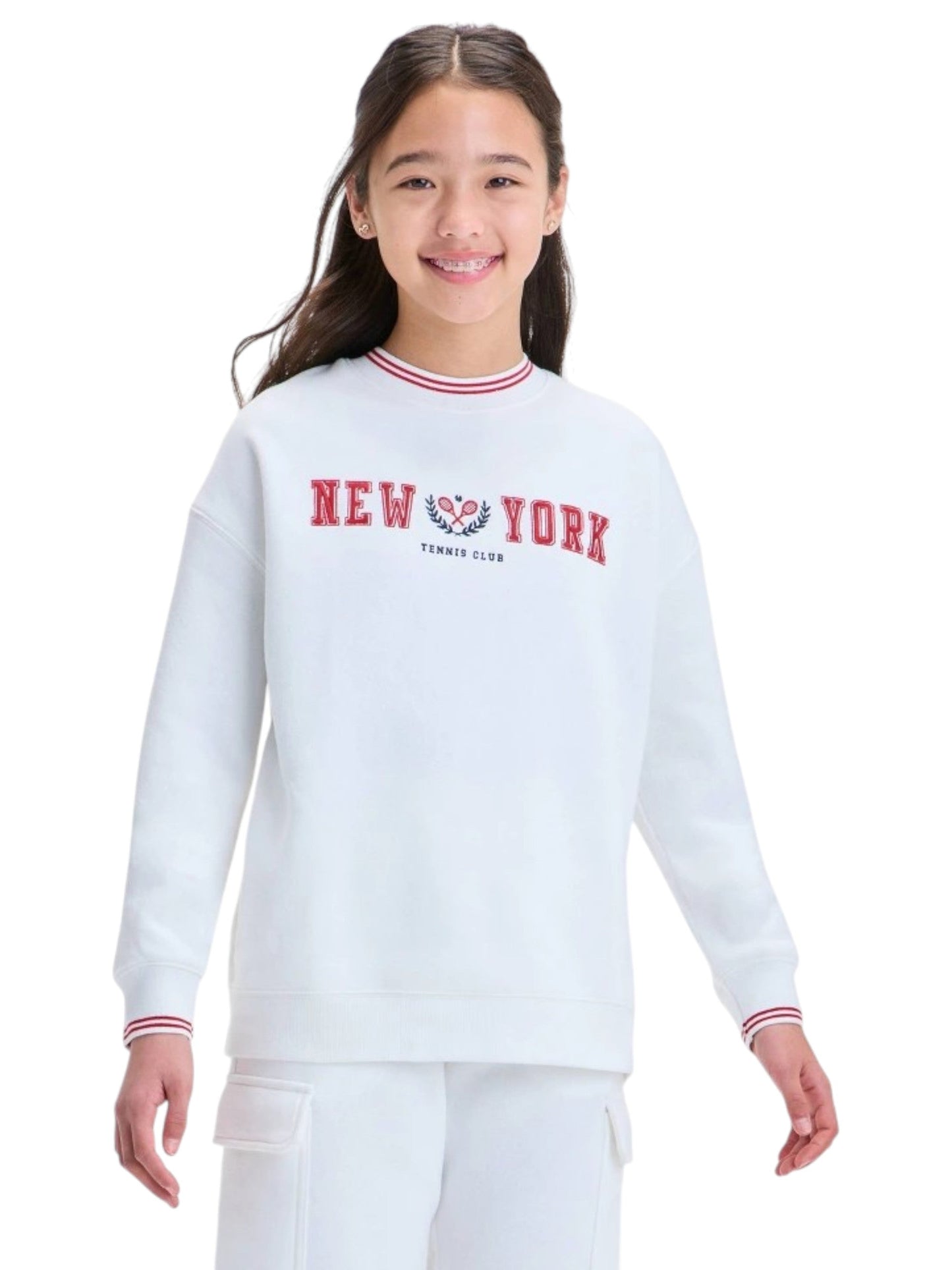 Kids Gril's Printed Sweaters,White