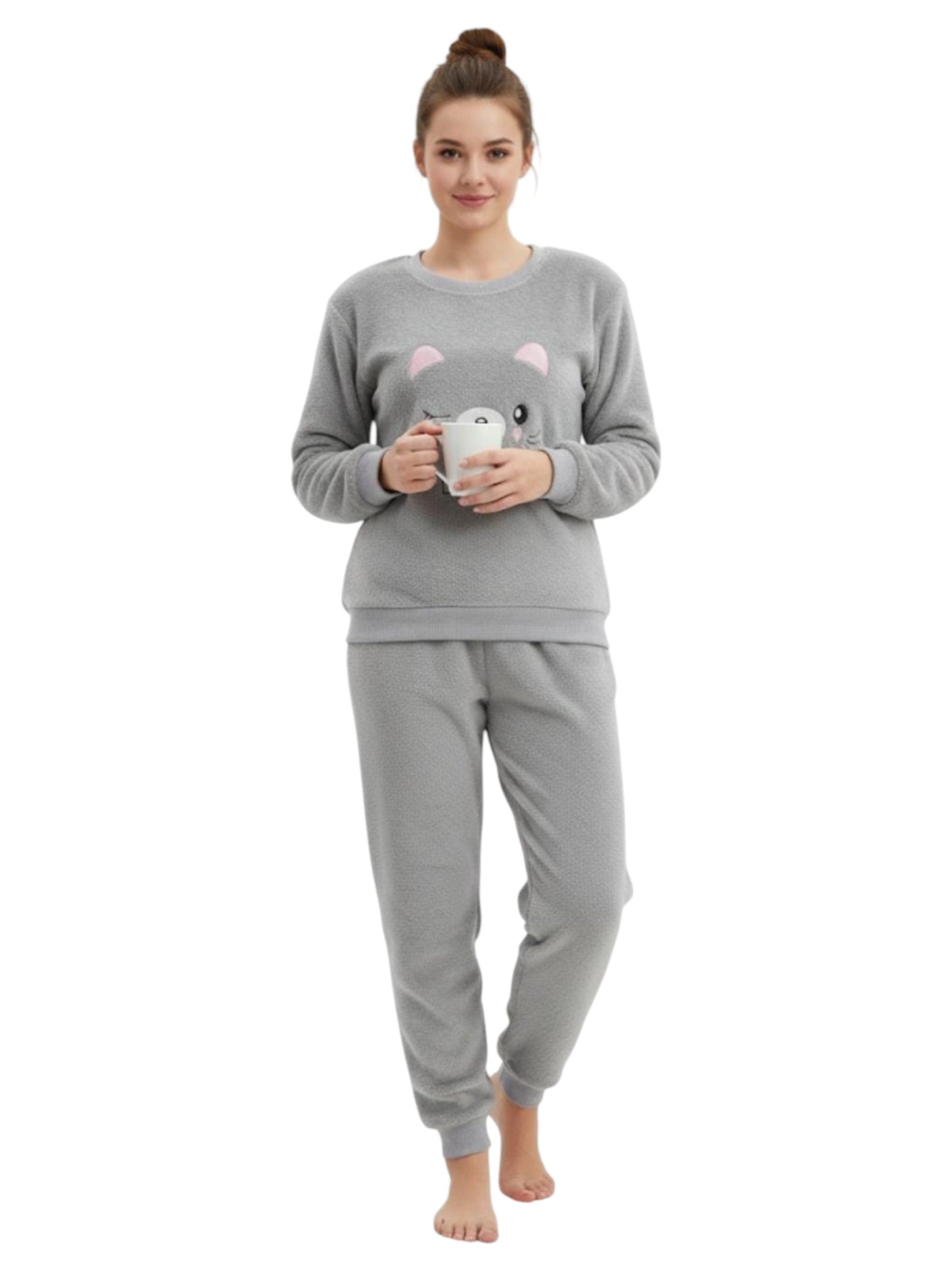 Women's Faux Fur Pajam Set,Grey