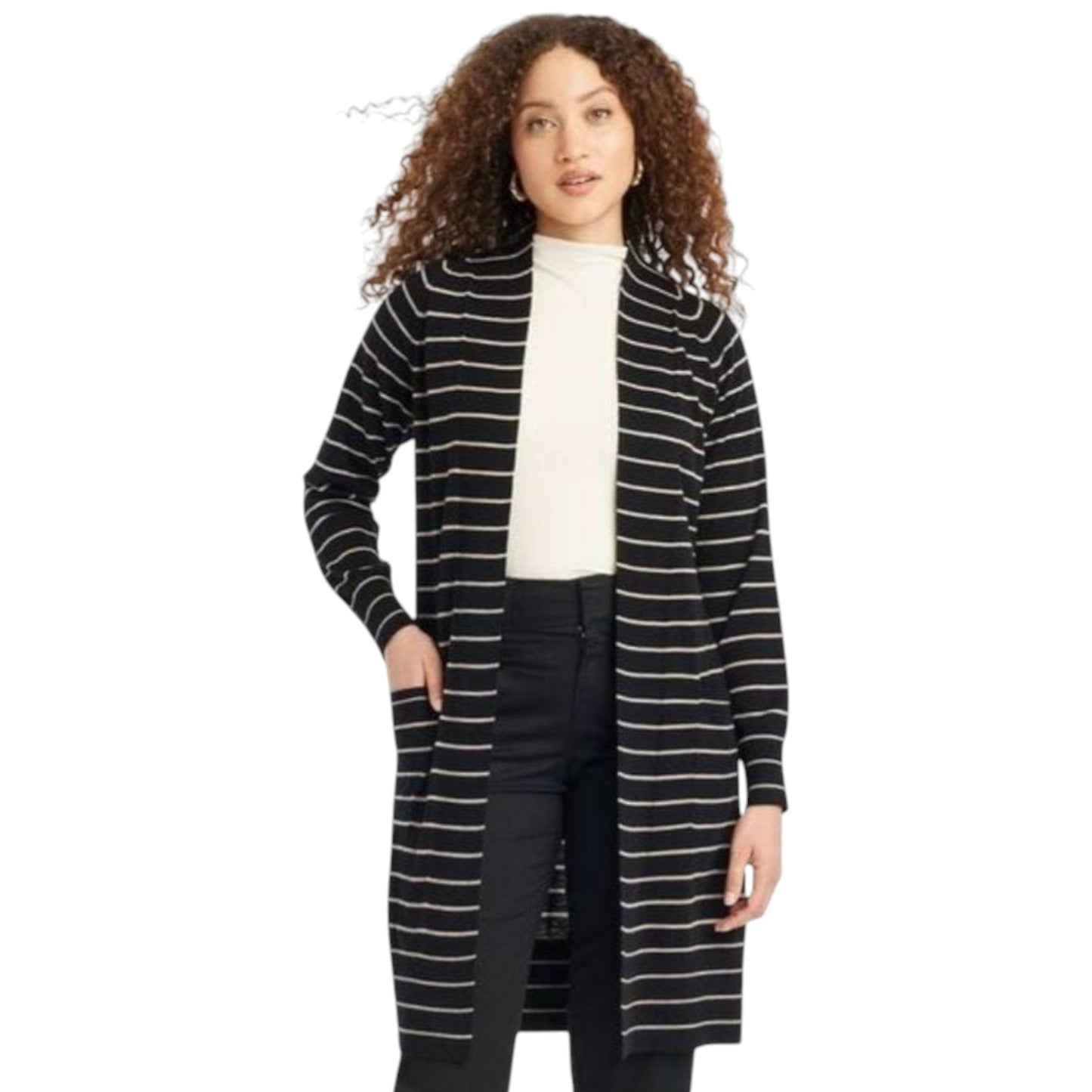 Women's Striped Knitted Top Cardigan,Black