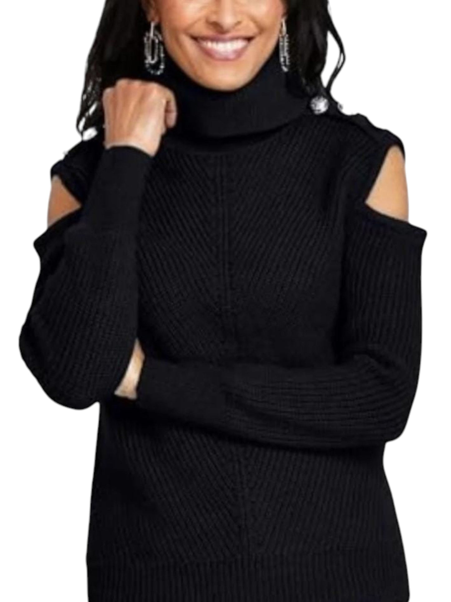 Women's Knitted Cold Shoulder Sweaters,Black