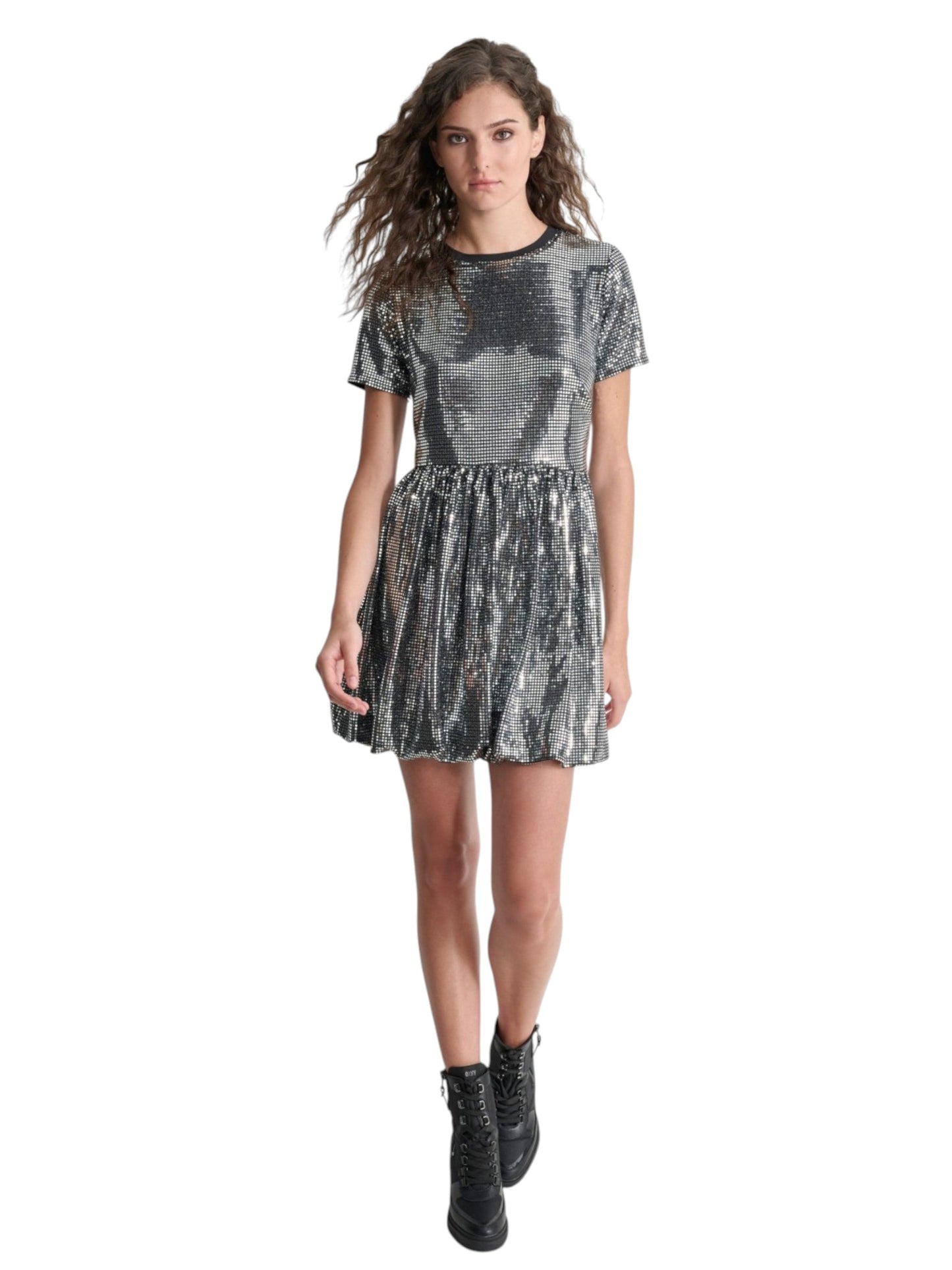 Women's Sequin Bubble Dress, Black/Silver