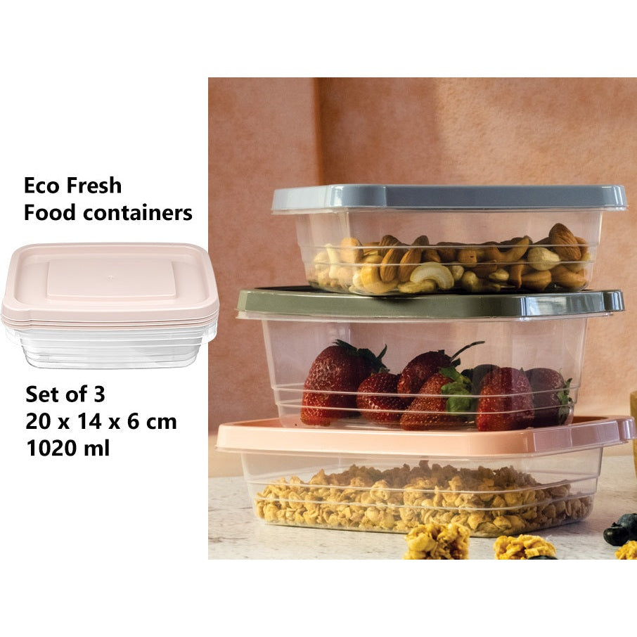 Set of 3 Eco Fresh Rectangular Food Container 1020 ml