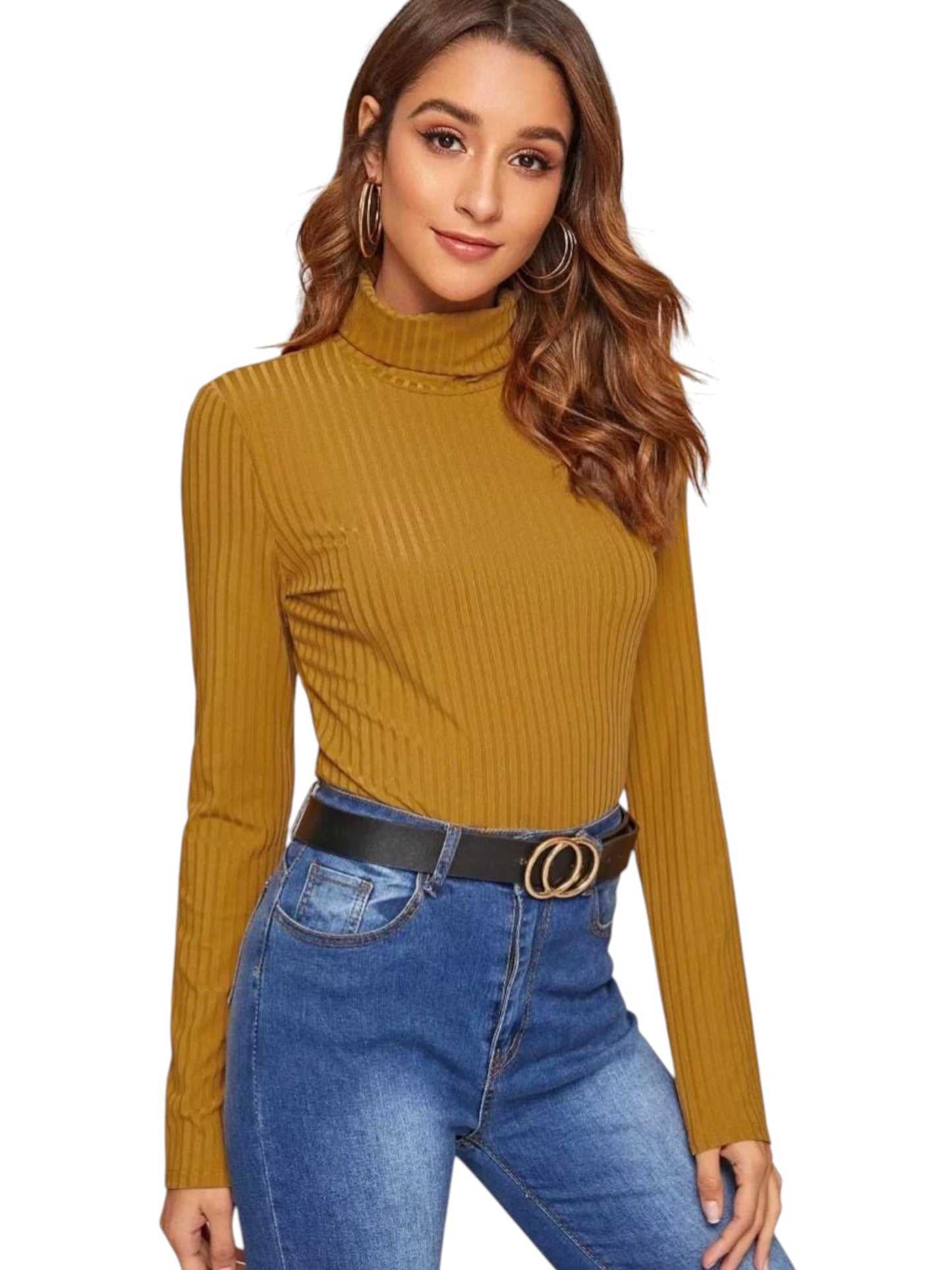 Women's Ribbed Top,Mustard