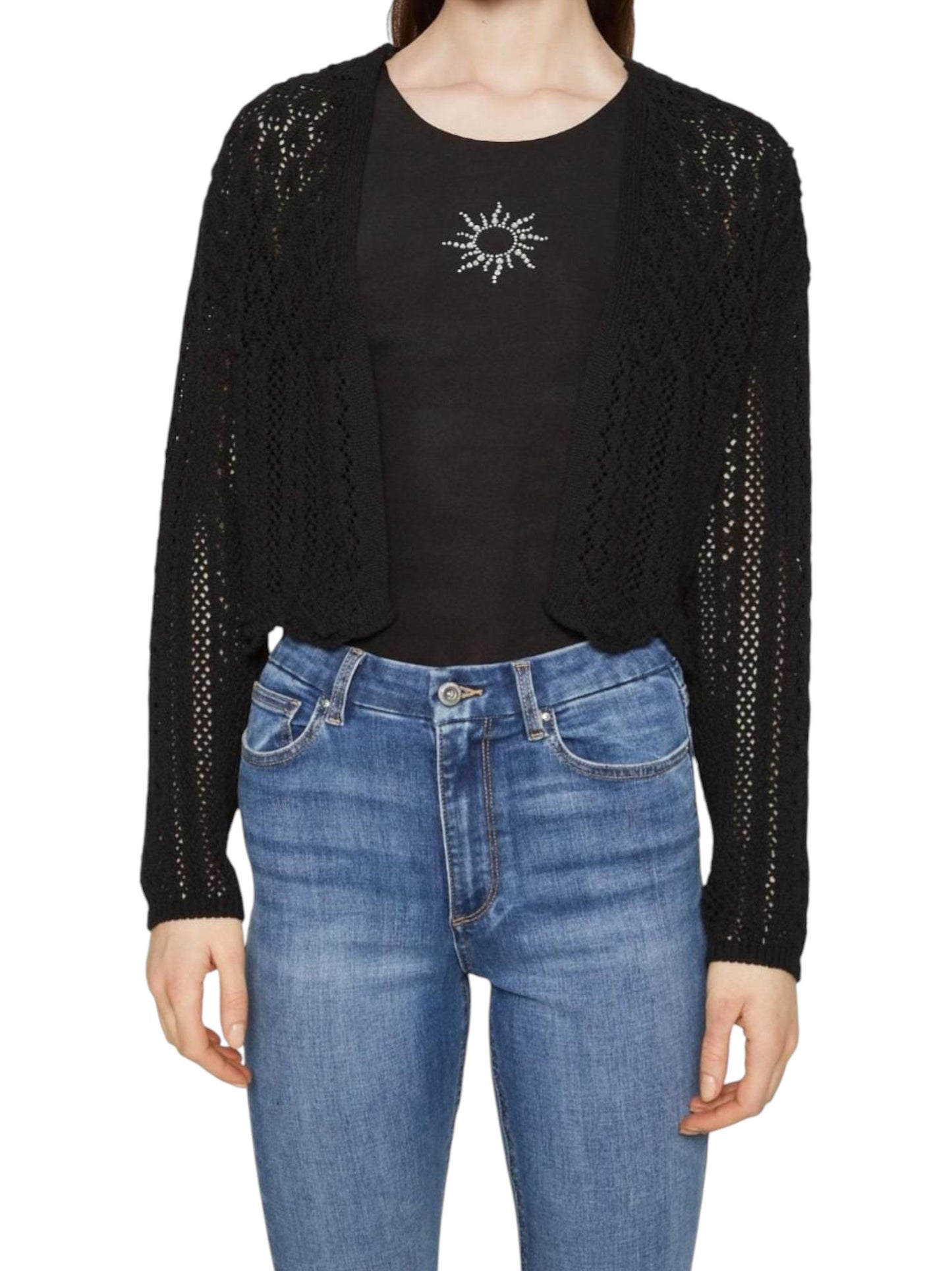 Women's Open Knitted Top Cardigan,Black