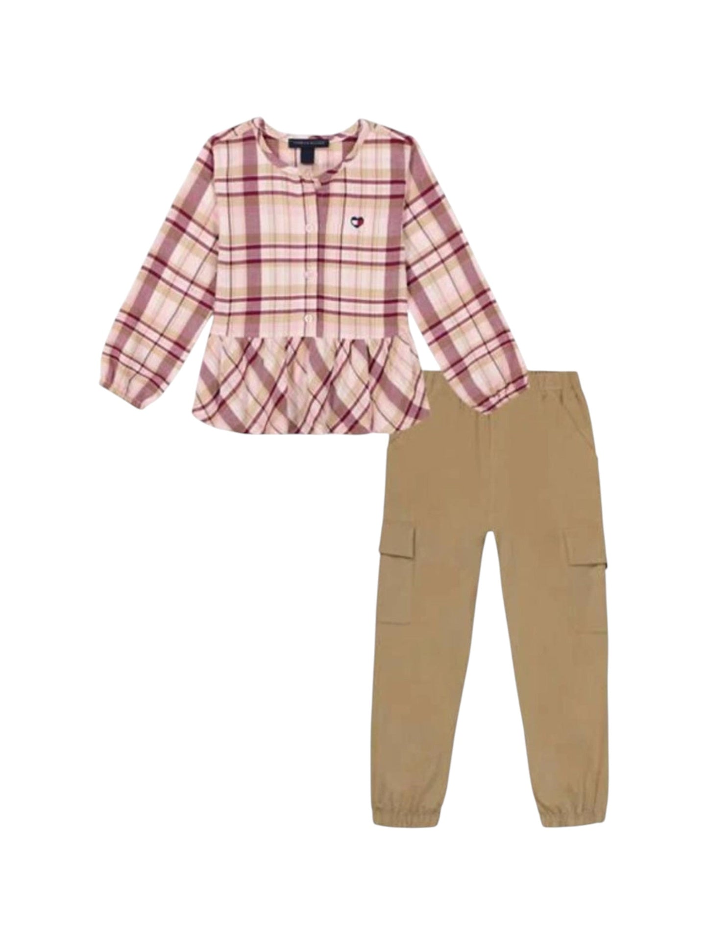 Kids Girl's Plaid Set Chemise&Pant,Beige