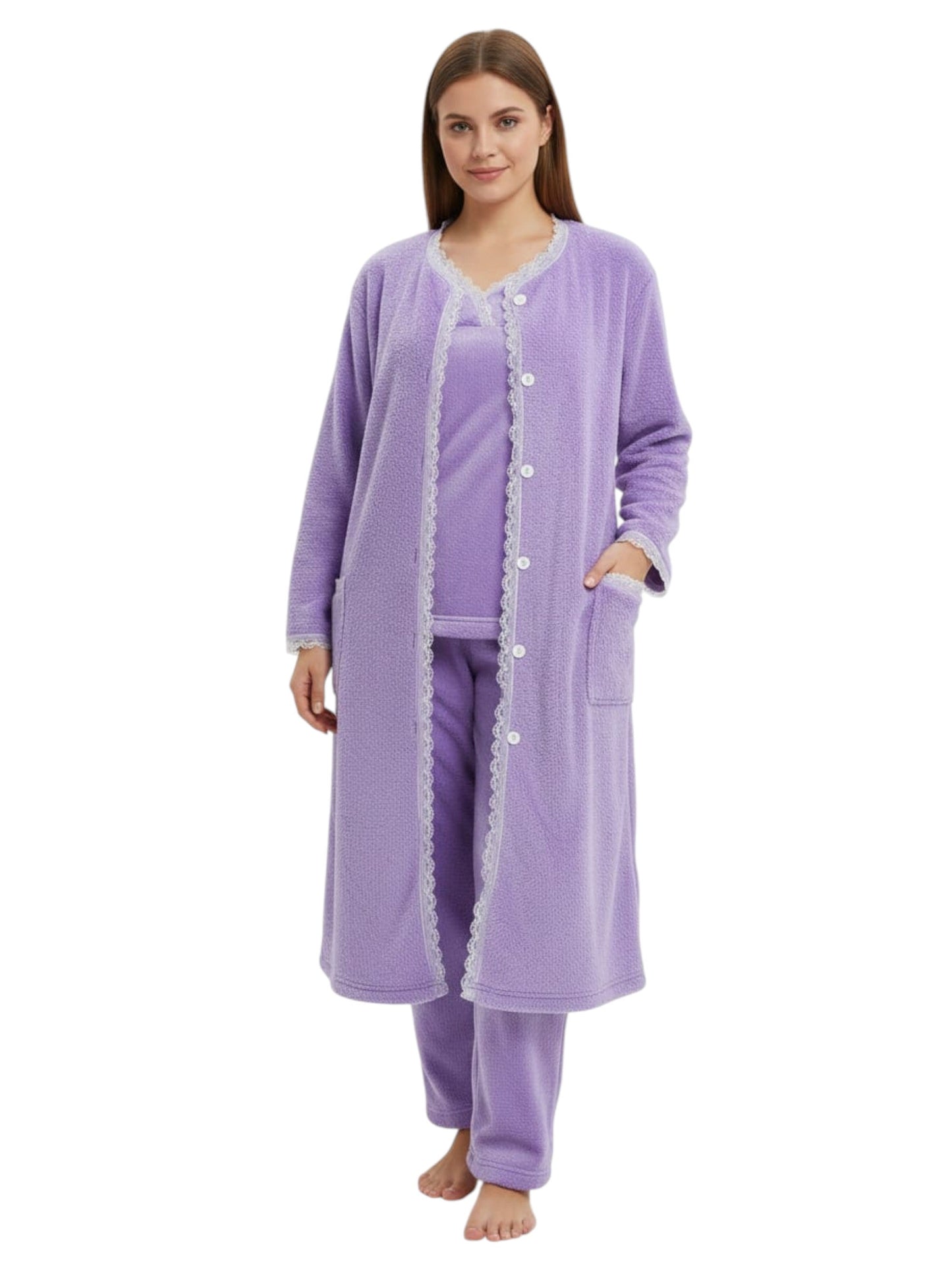 Women's Faux Fur Sleepwear Set,Purple
