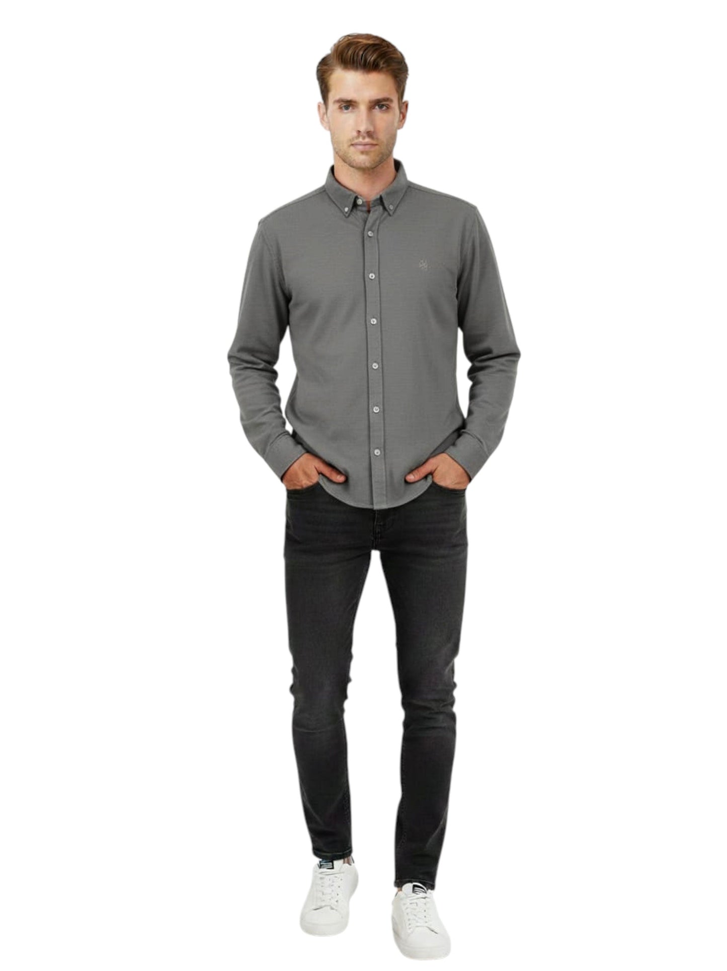Men's Plain Dress Shirt,Dark Grey