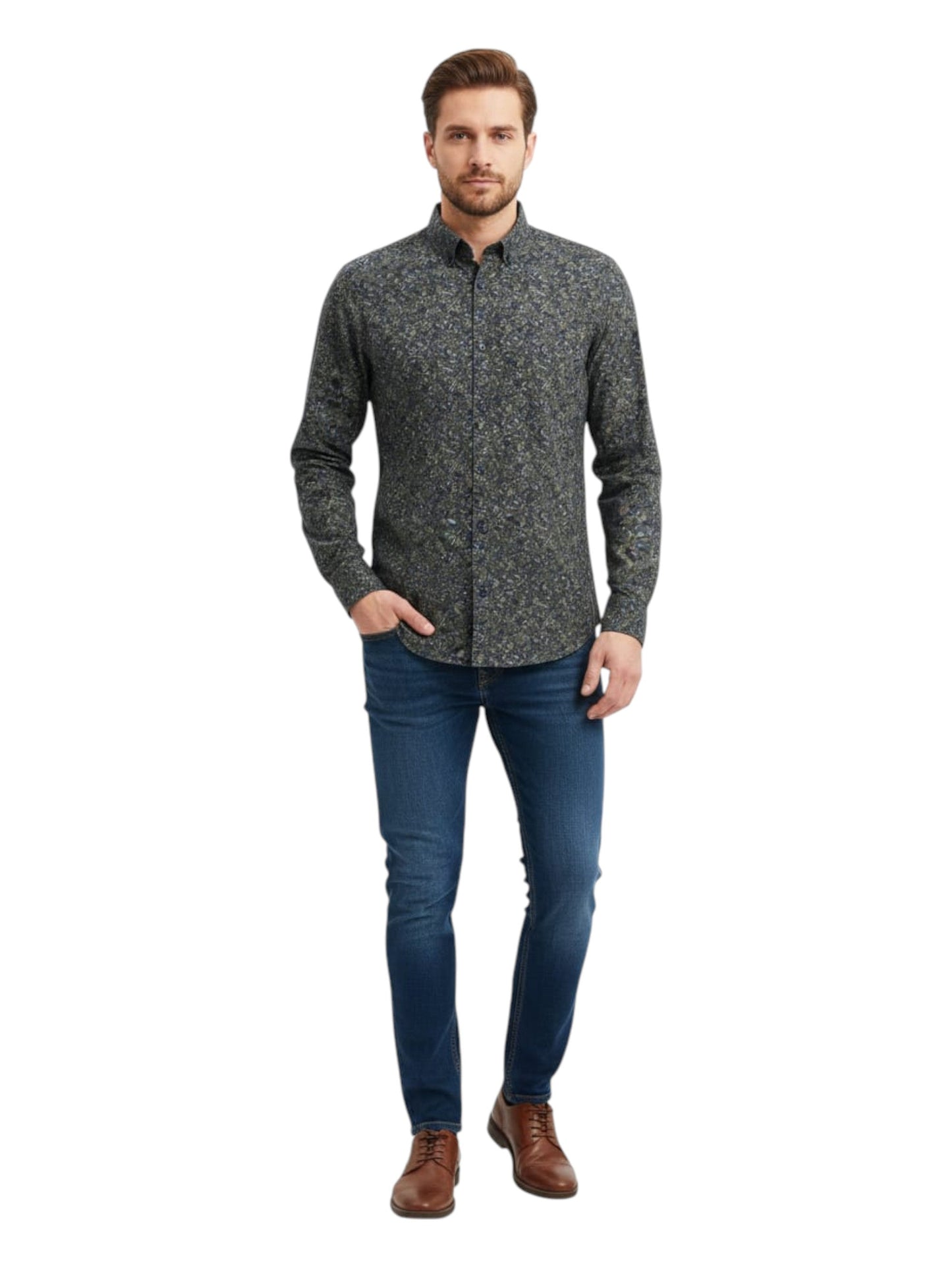 Men's Graphic Dress Shirt,Olive