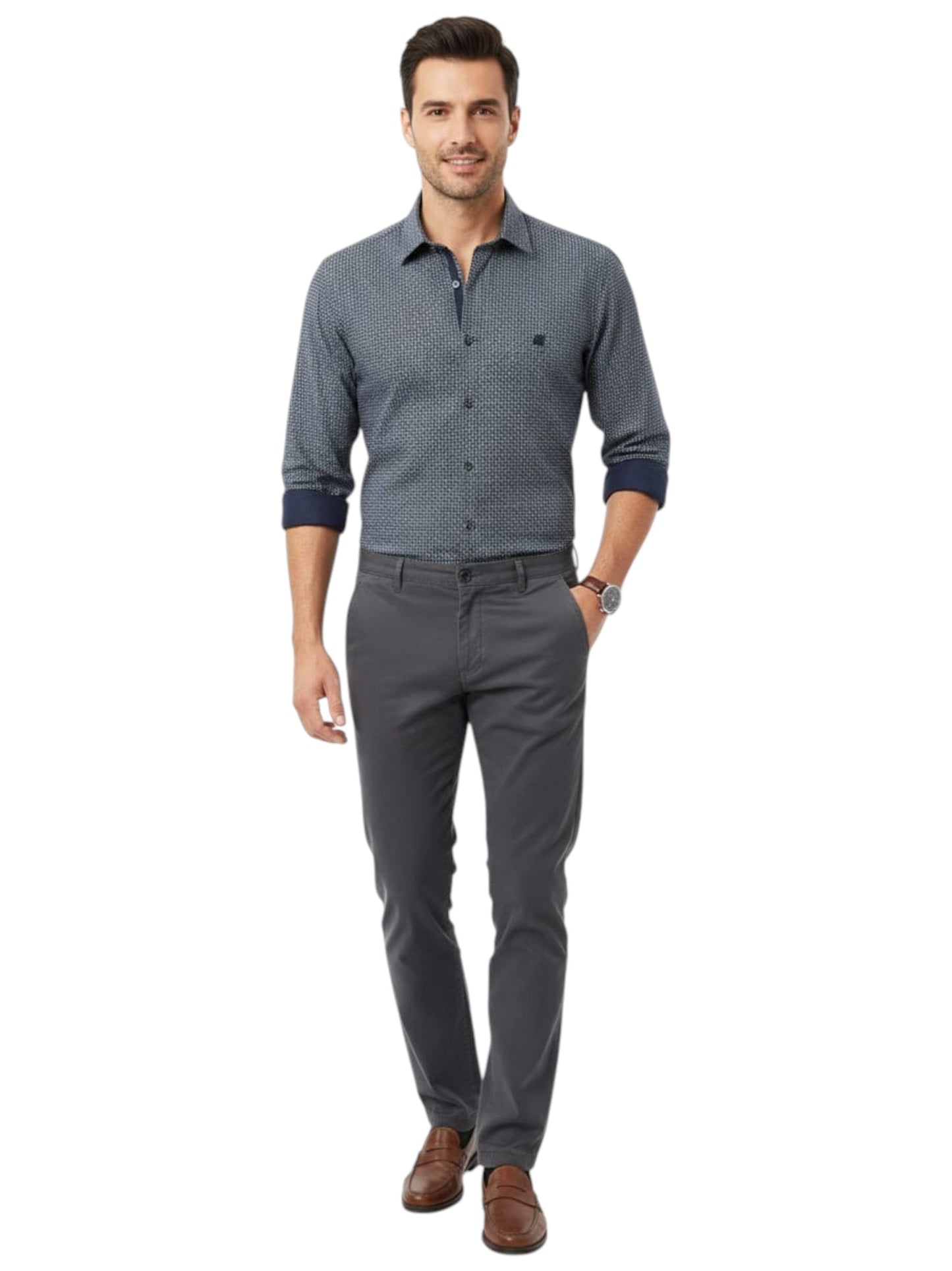Men's Printed Dress Shirt,Navy