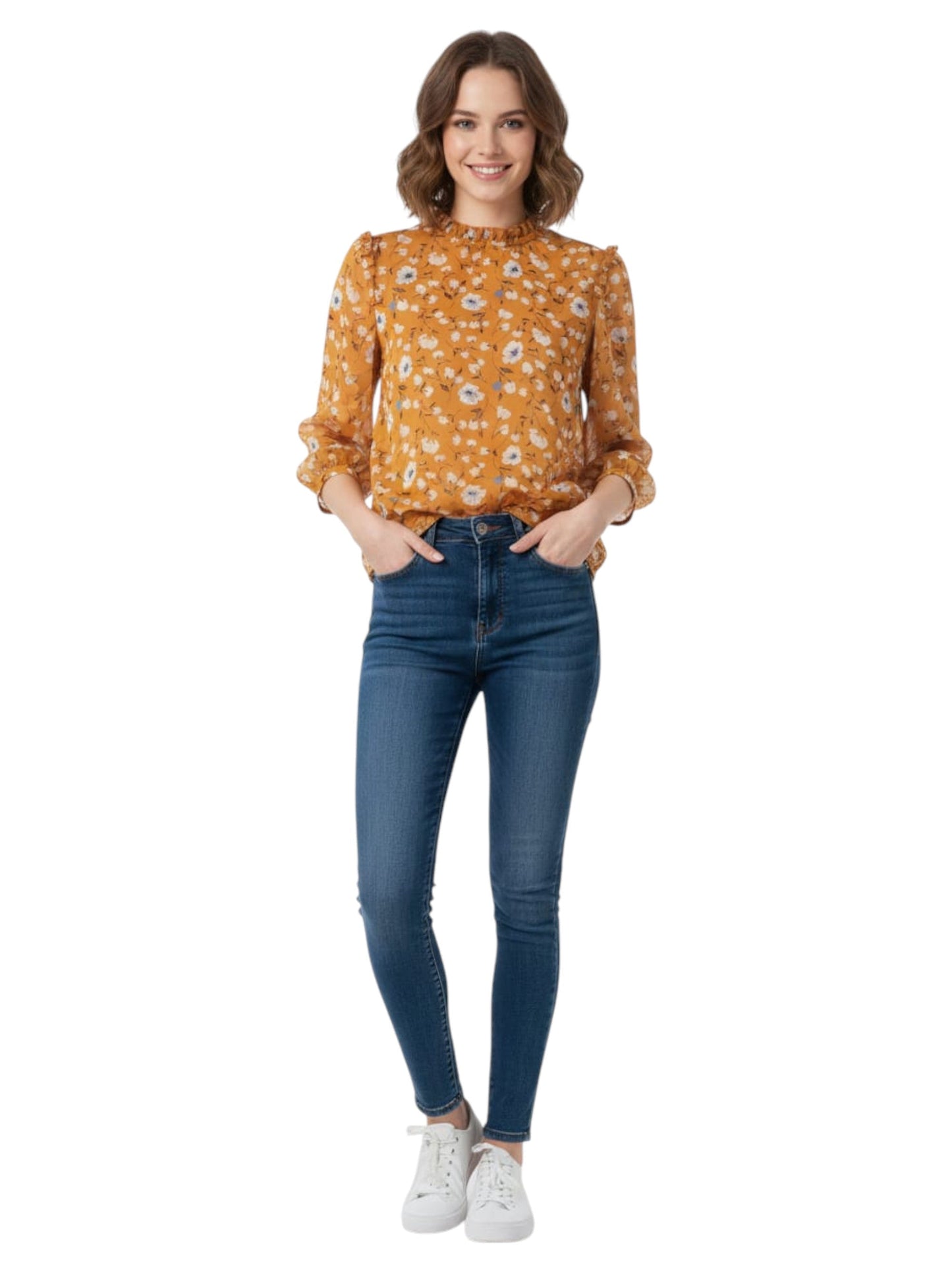 Women's Floral Printed Top,Light Orange