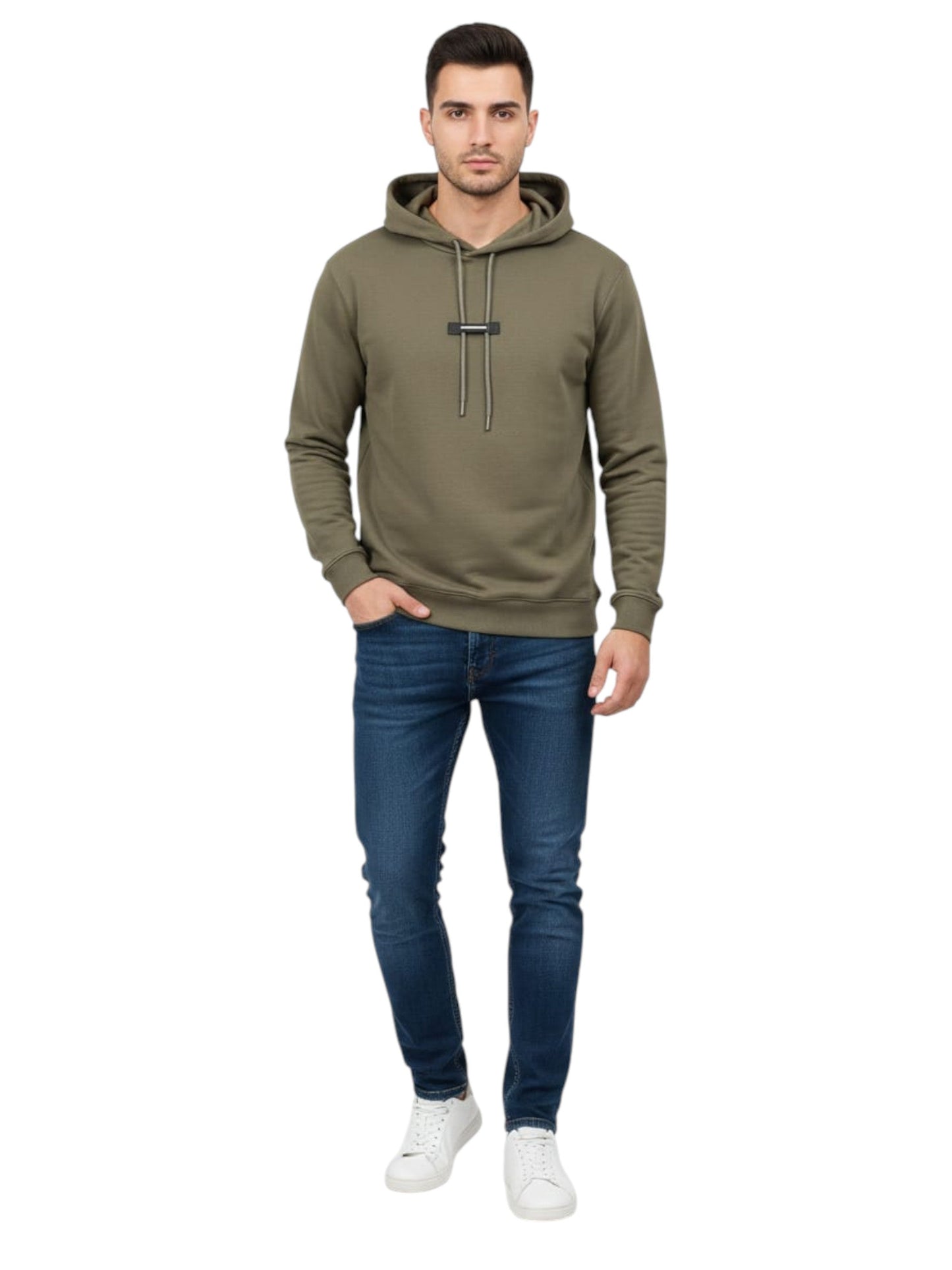 Men's Plain Solid Hoodie,Light Olive